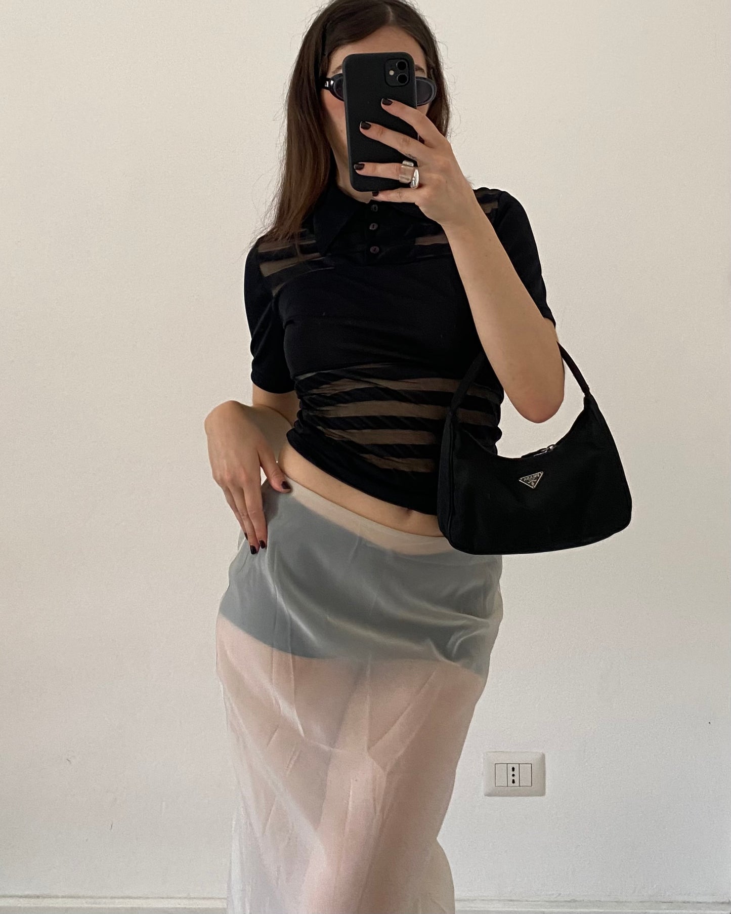 Mesh striped polo top