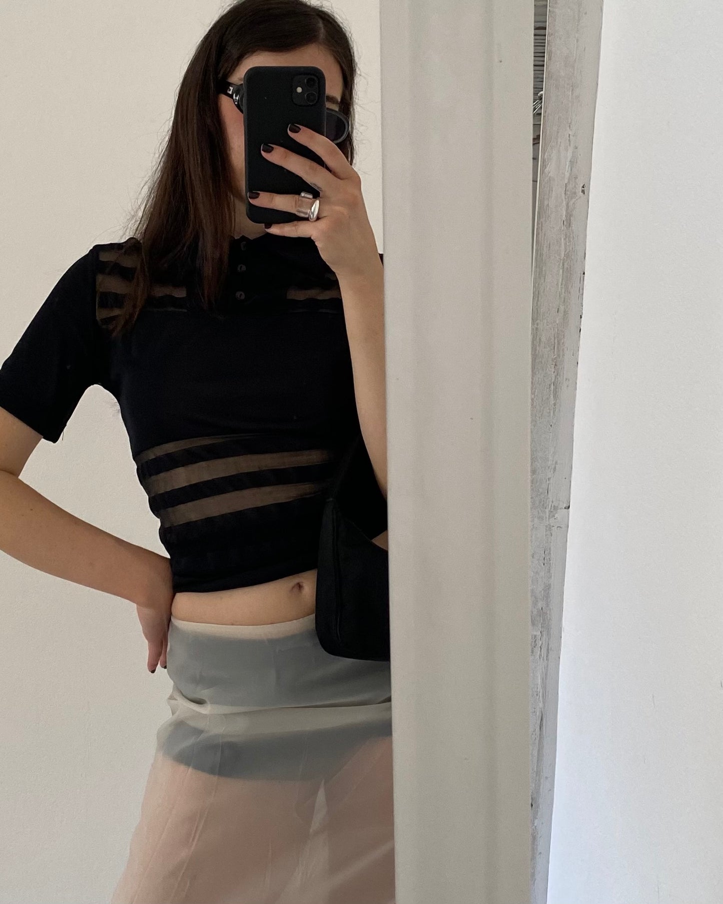 Mesh striped polo top