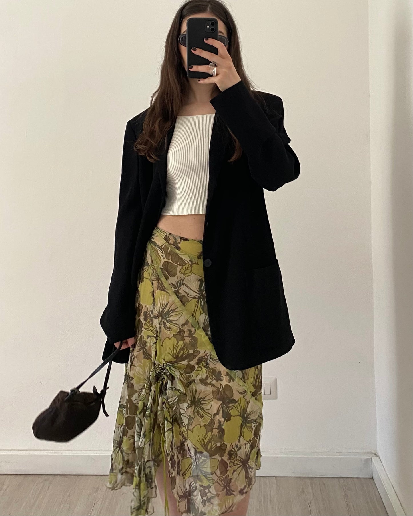 Silk asymmetric midi skirt