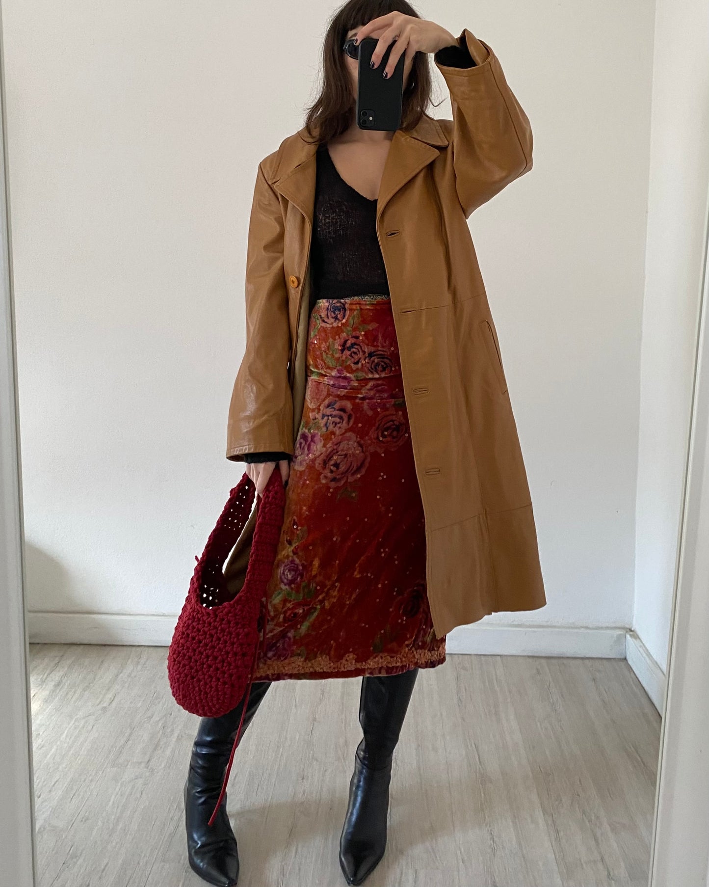 Embellished silk and velvet midi skirt