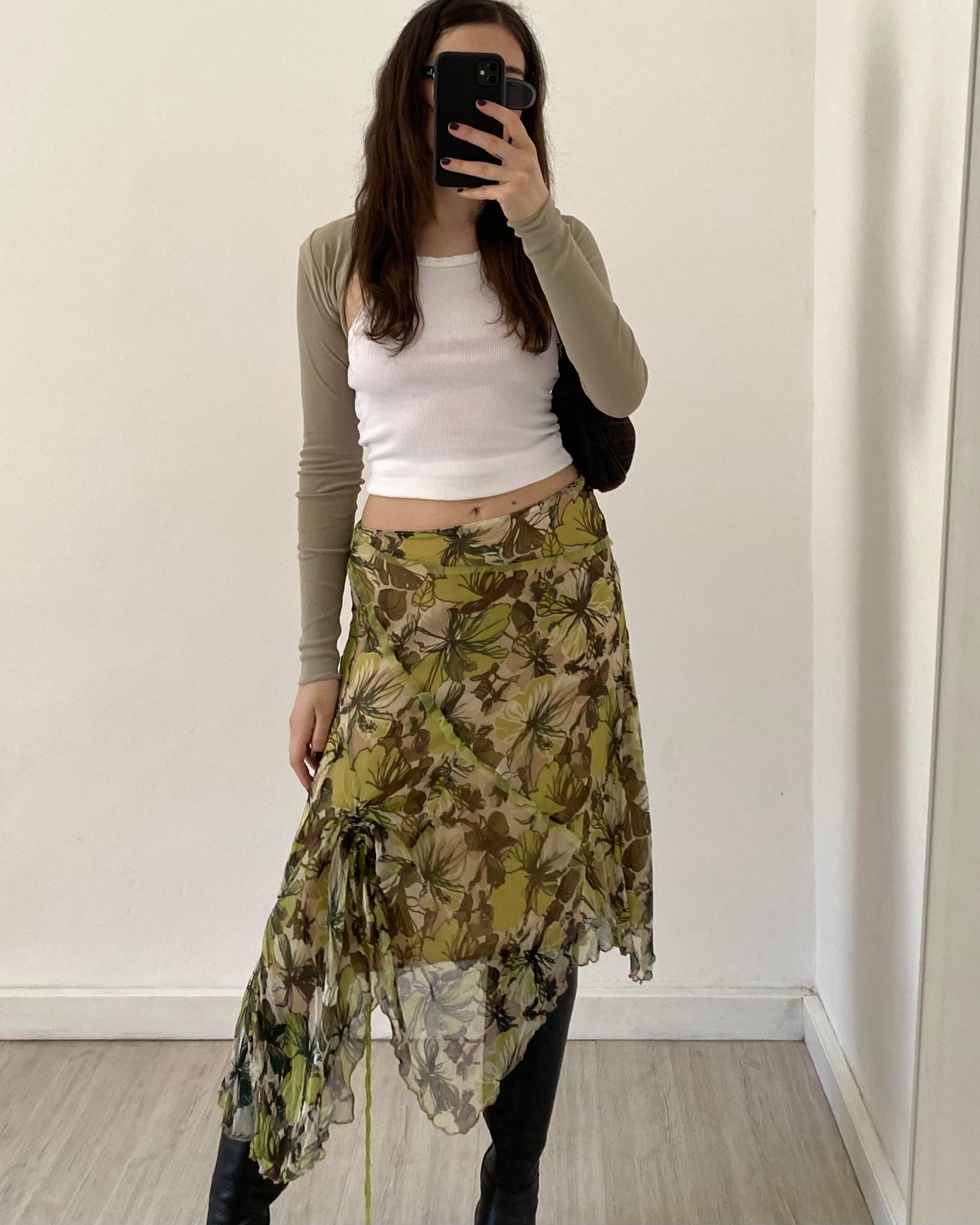 Silk asymmetric midi skirt