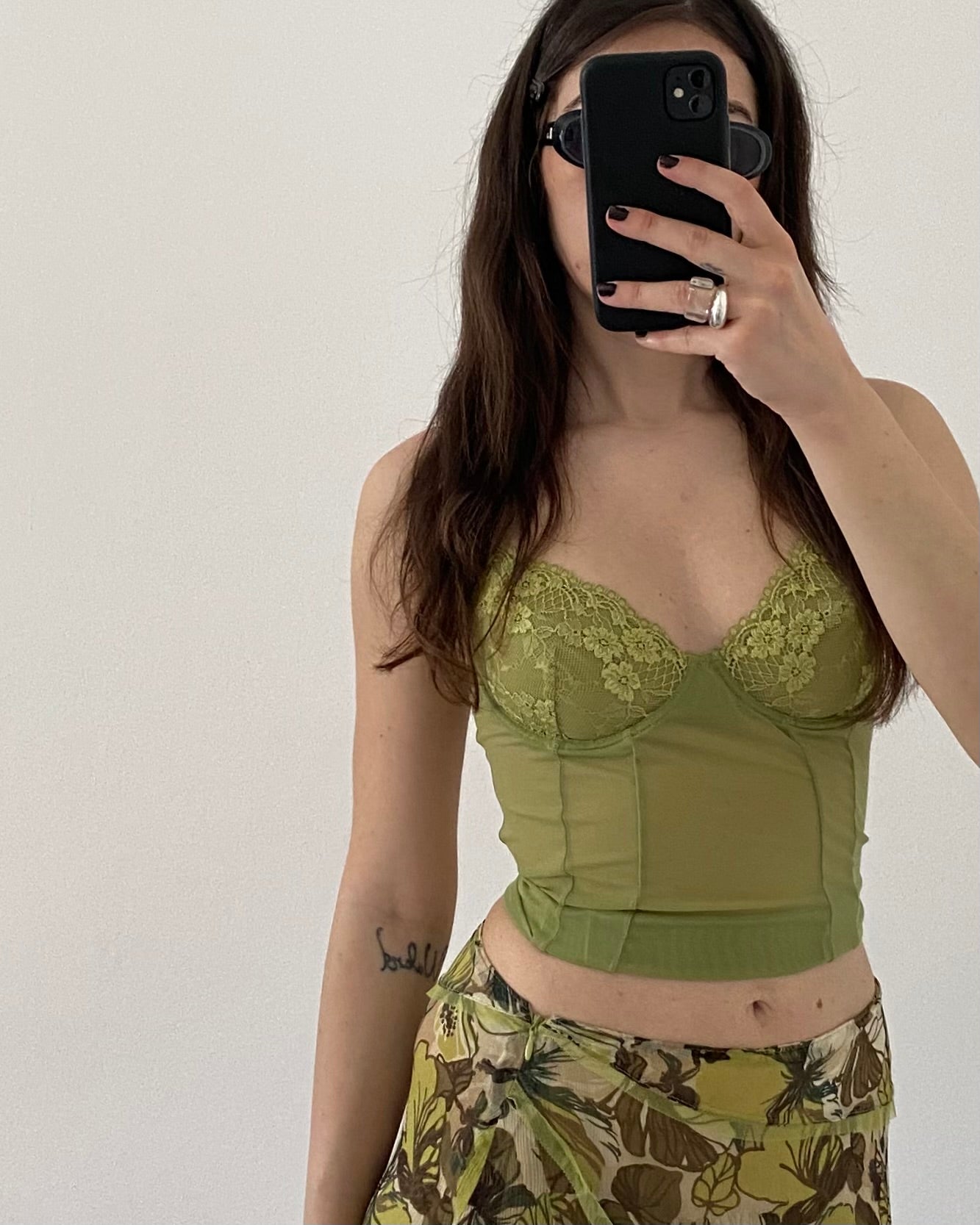 00s green micro tulle corset top