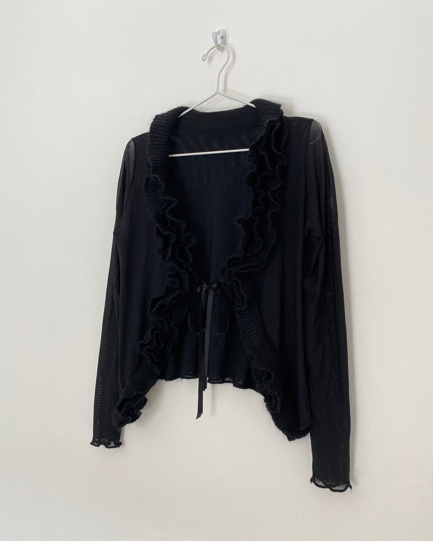 Micro mesh sheer top with frill neckline