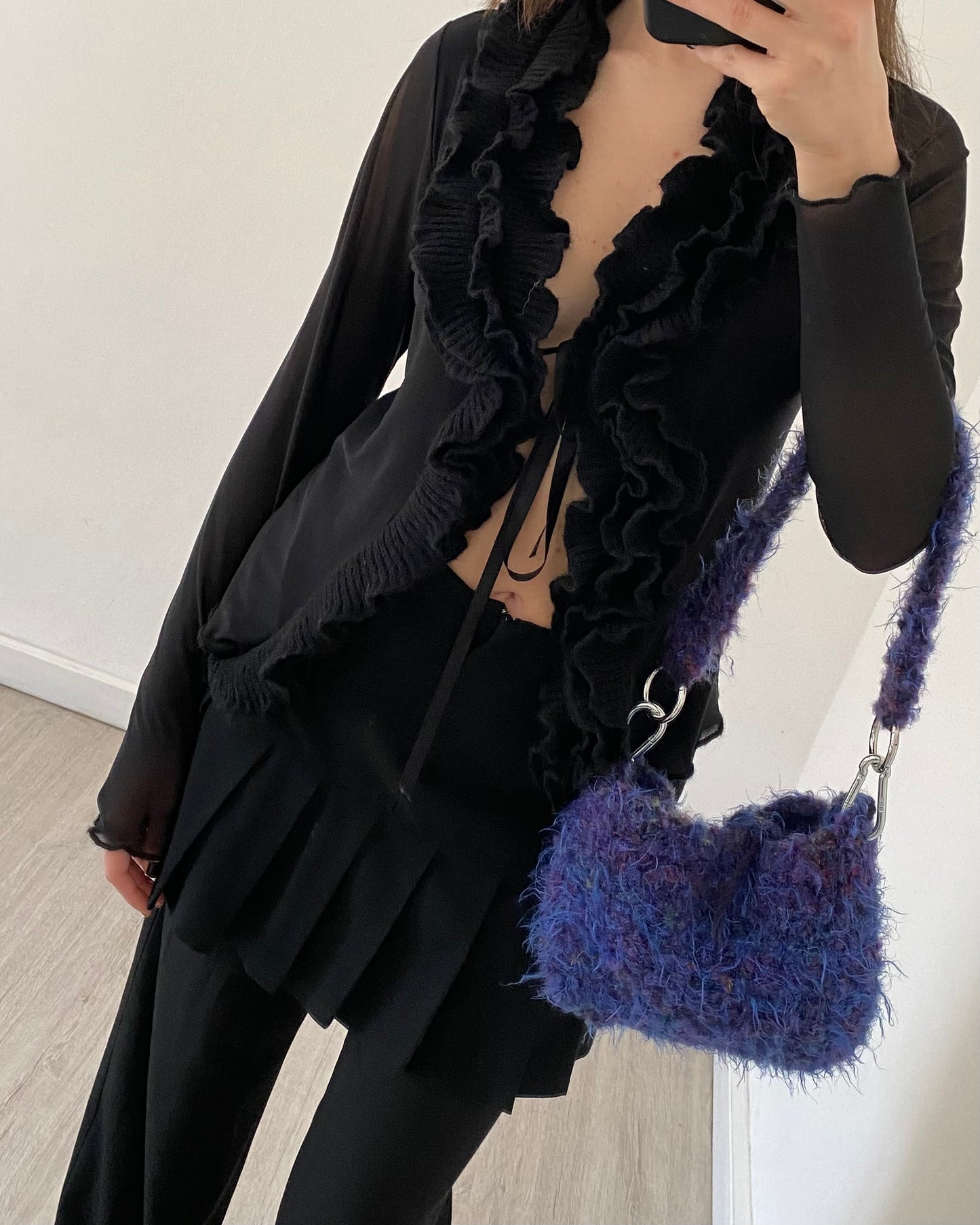 Micro mesh sheer top with frill neckline