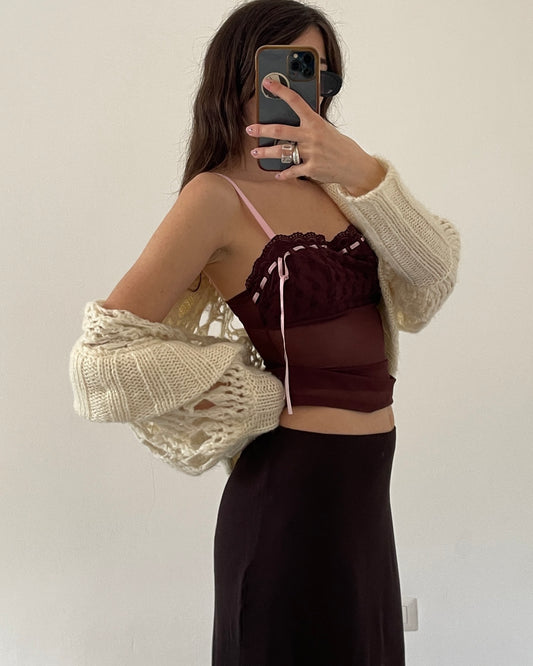 Sheer top with baby pink ribbon