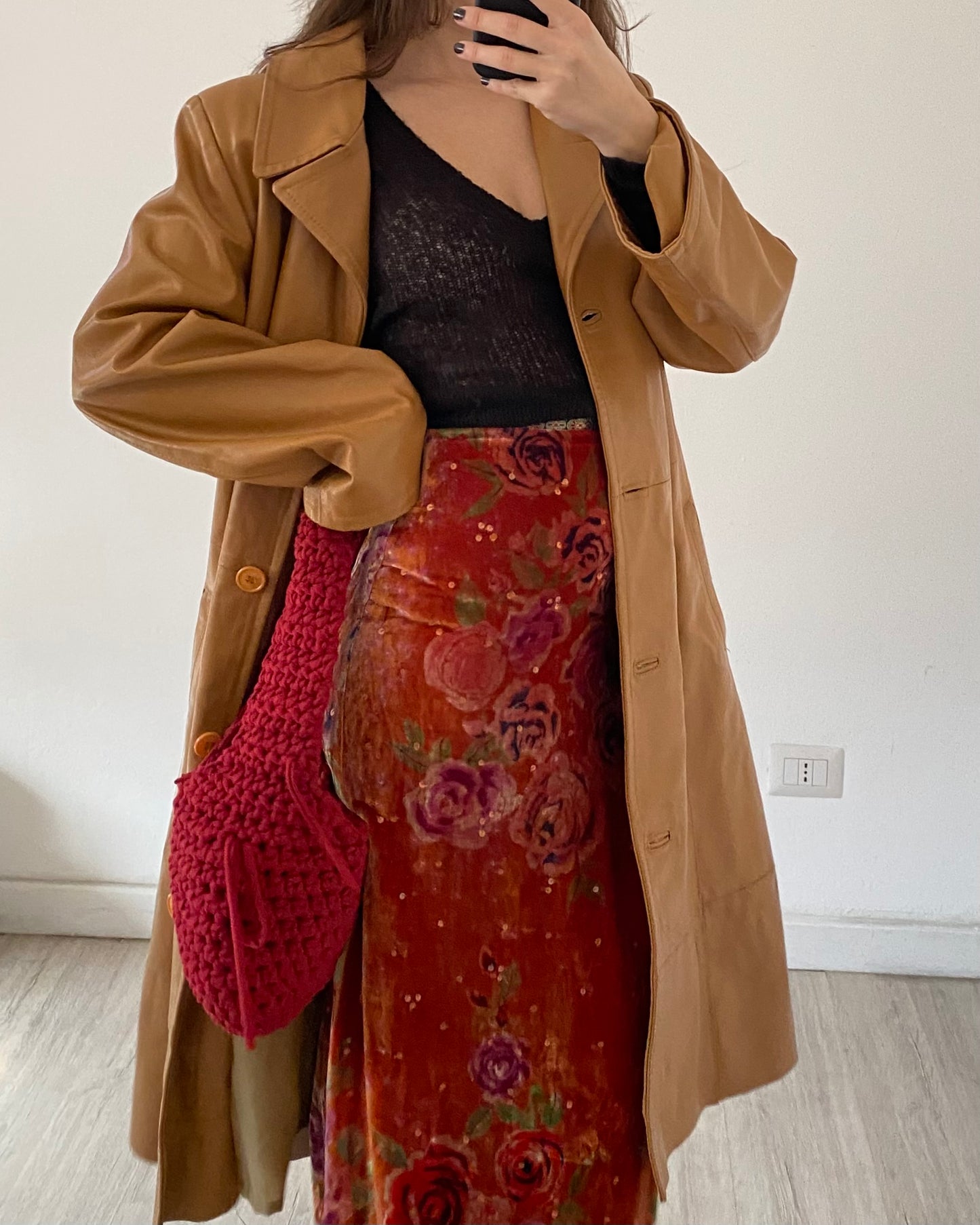 Embellished silk and velvet midi skirt