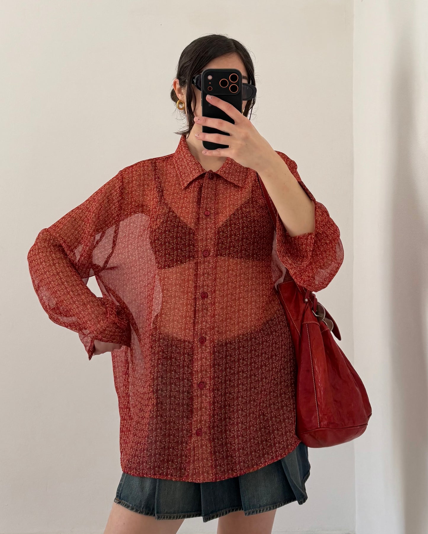 Sheer ditsy floral shirt