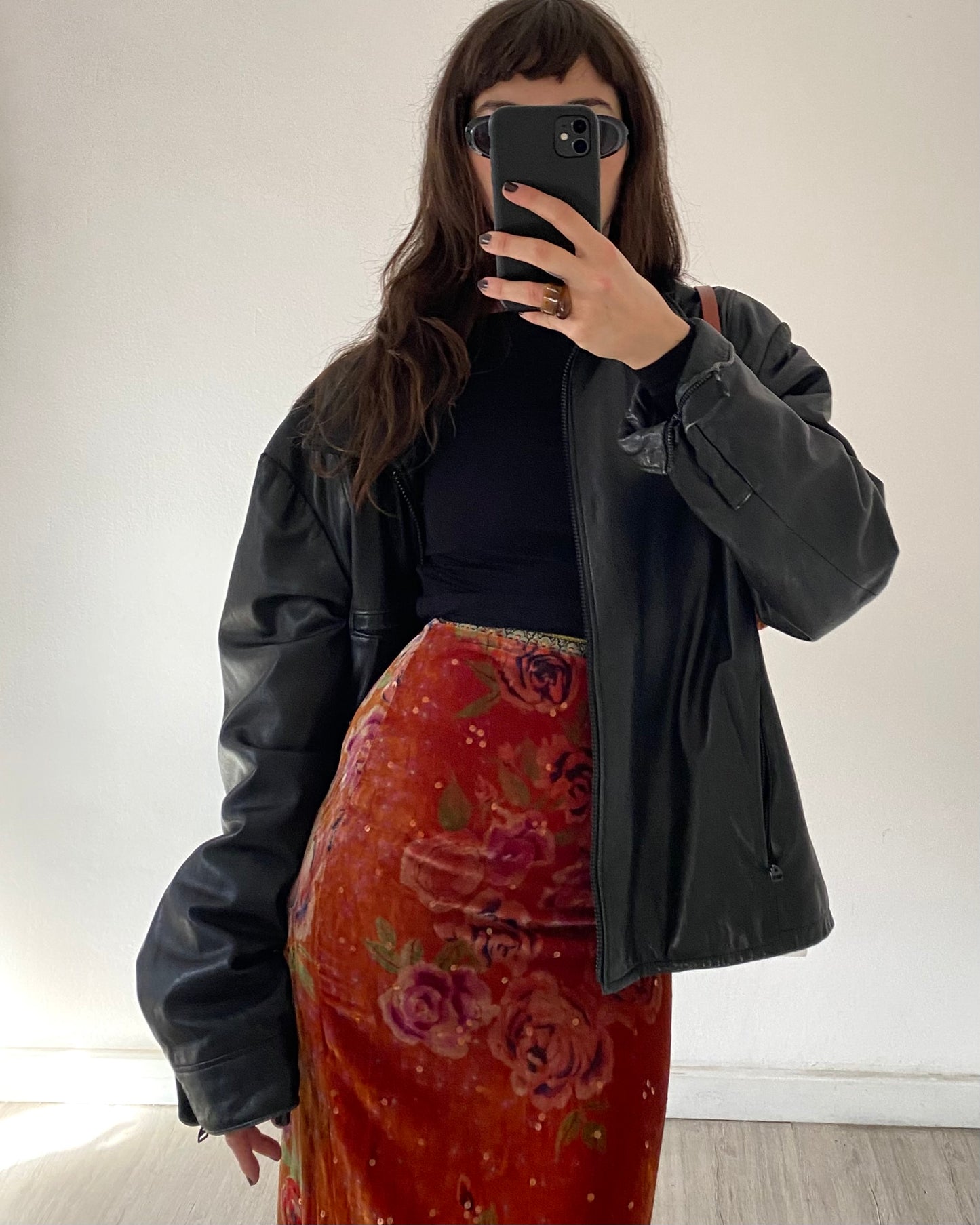 Embellished silk and velvet midi skirt