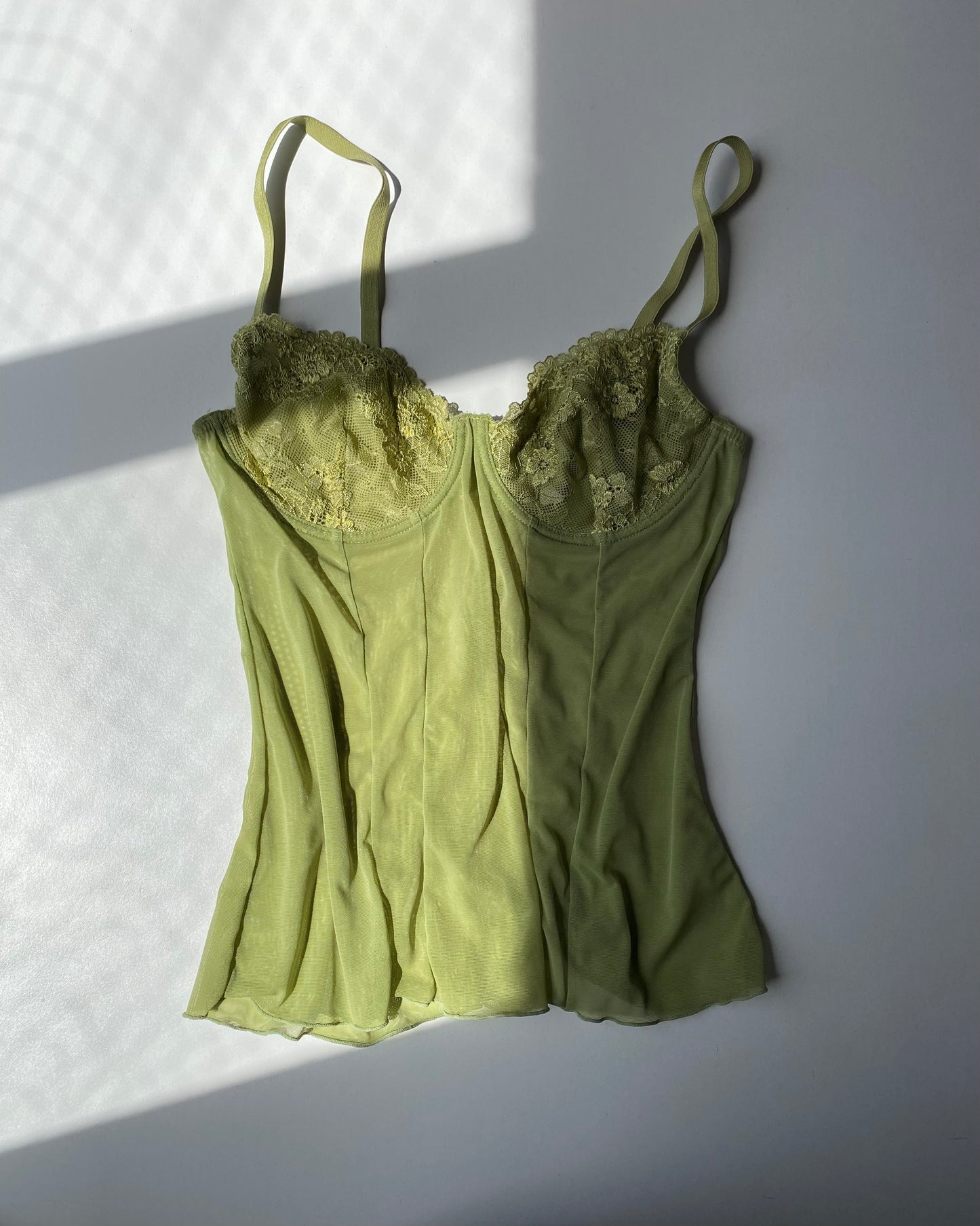 00s green micro tulle corset top