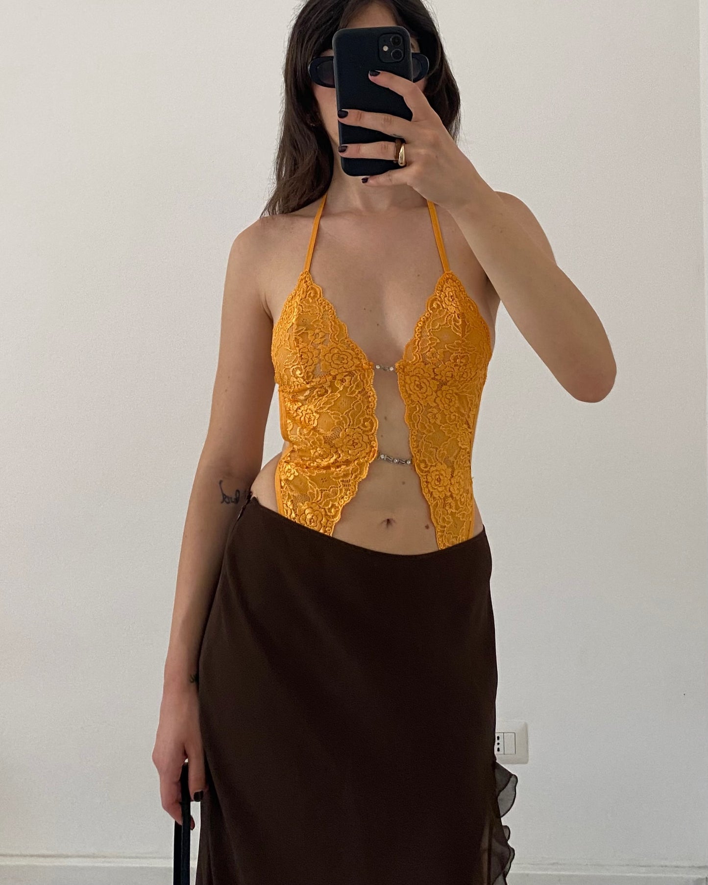 Lace backless bodysuit