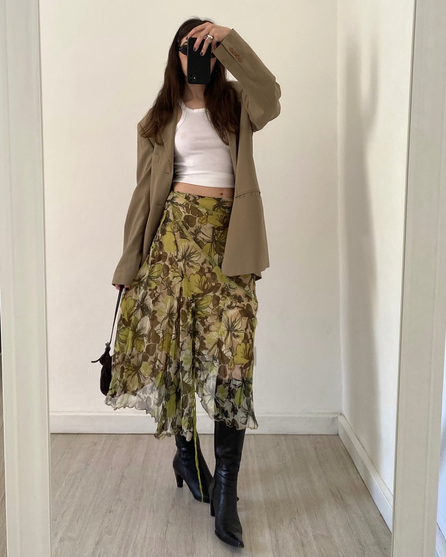 Silk asymmetric midi skirt