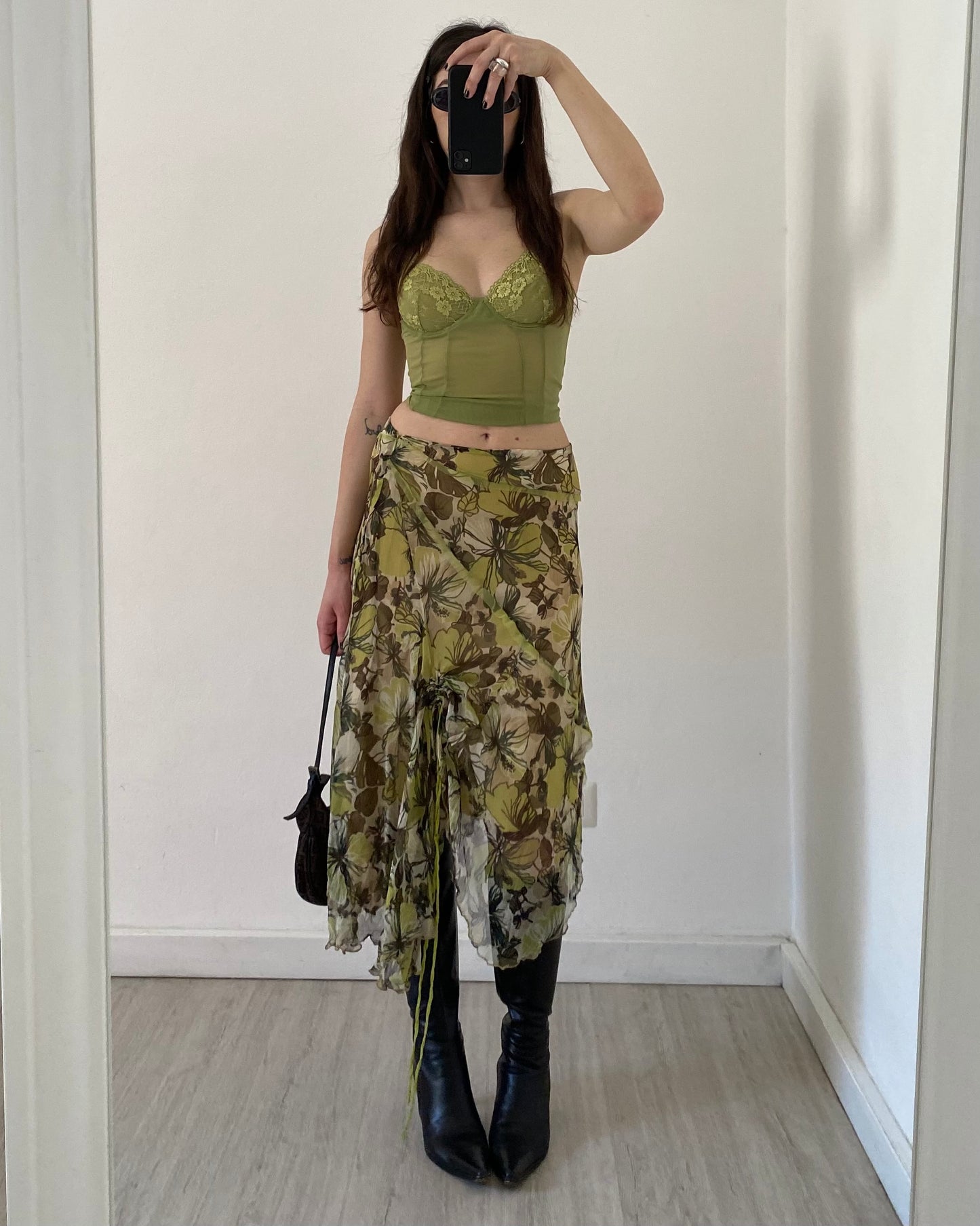 Silk asymmetric midi skirt