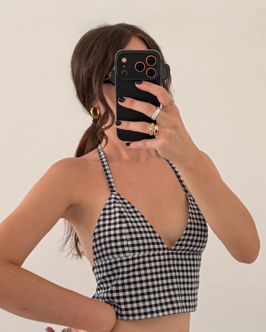 Gingham plunge top