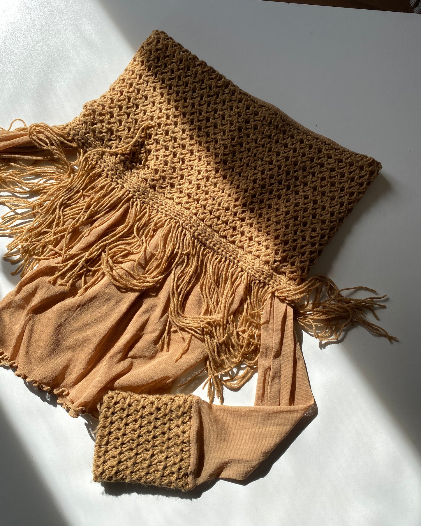 Sheer fringed micro mesh top