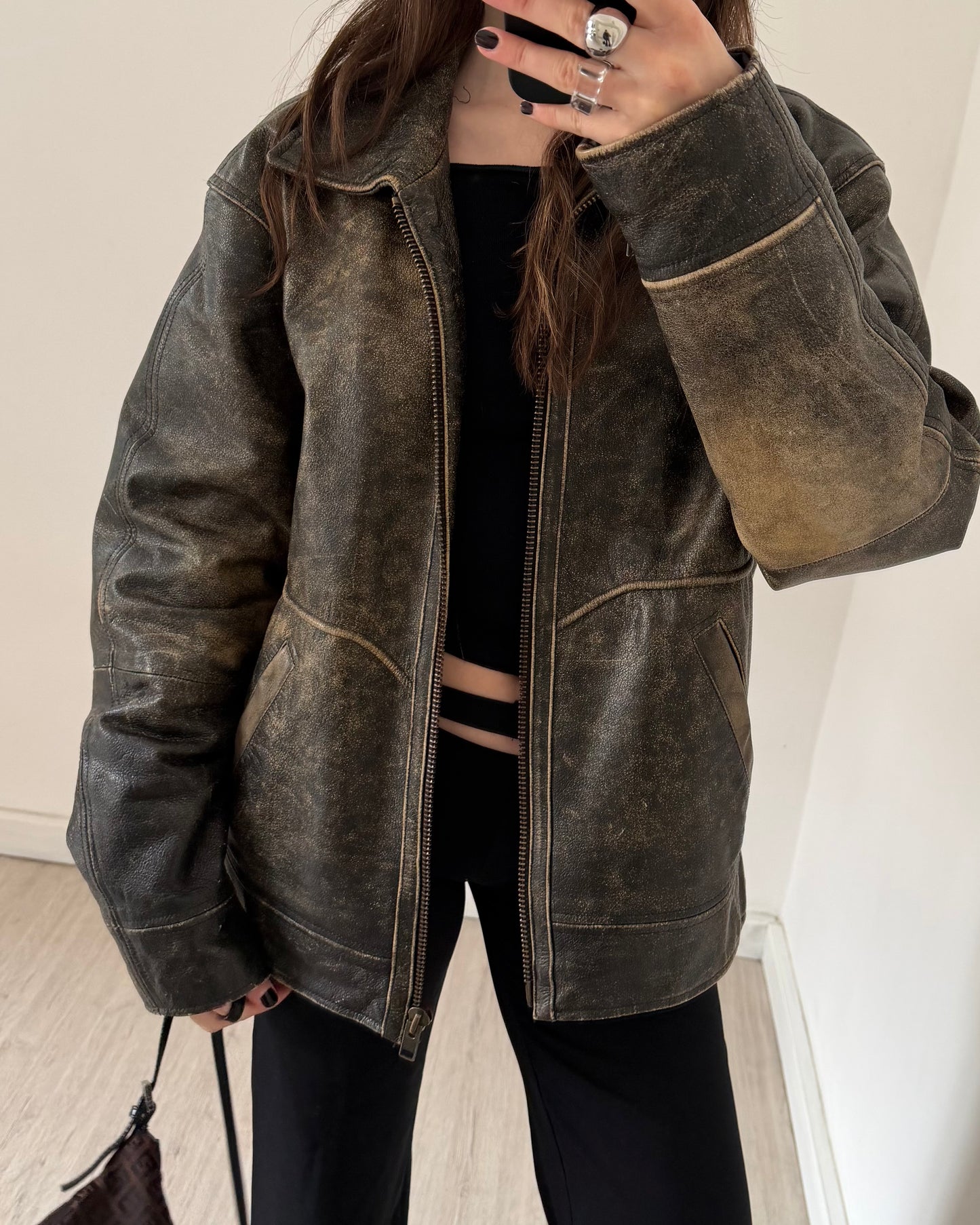 Brown distressed leather jacket
