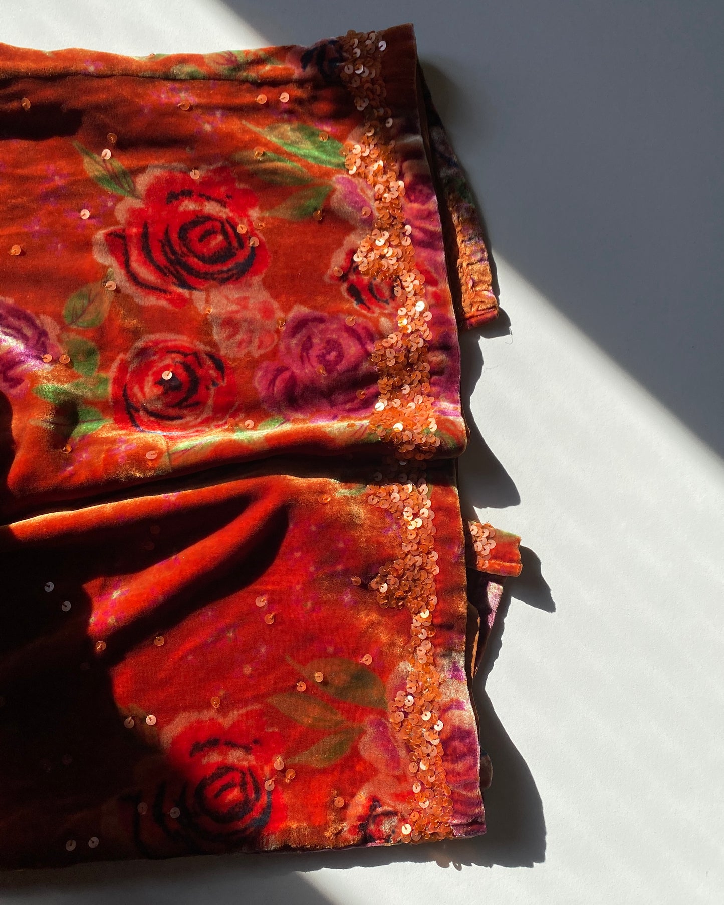 Embellished silk and velvet midi skirt