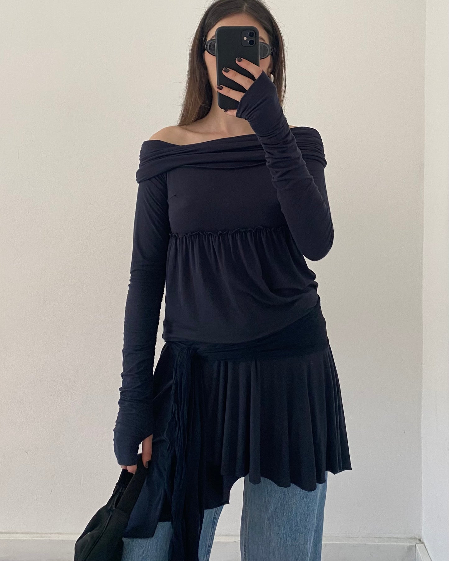 00s off-the-shoulders asymmetric dress