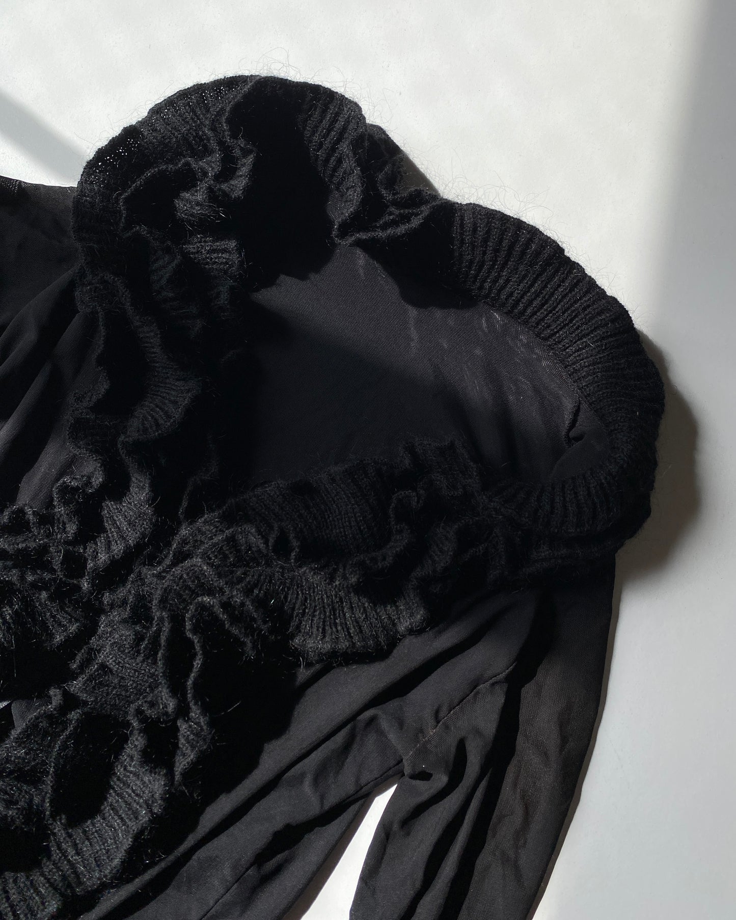 Micro mesh sheer top with frill neckline