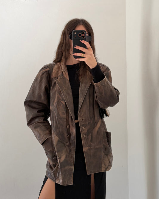 Distressed leather jacket