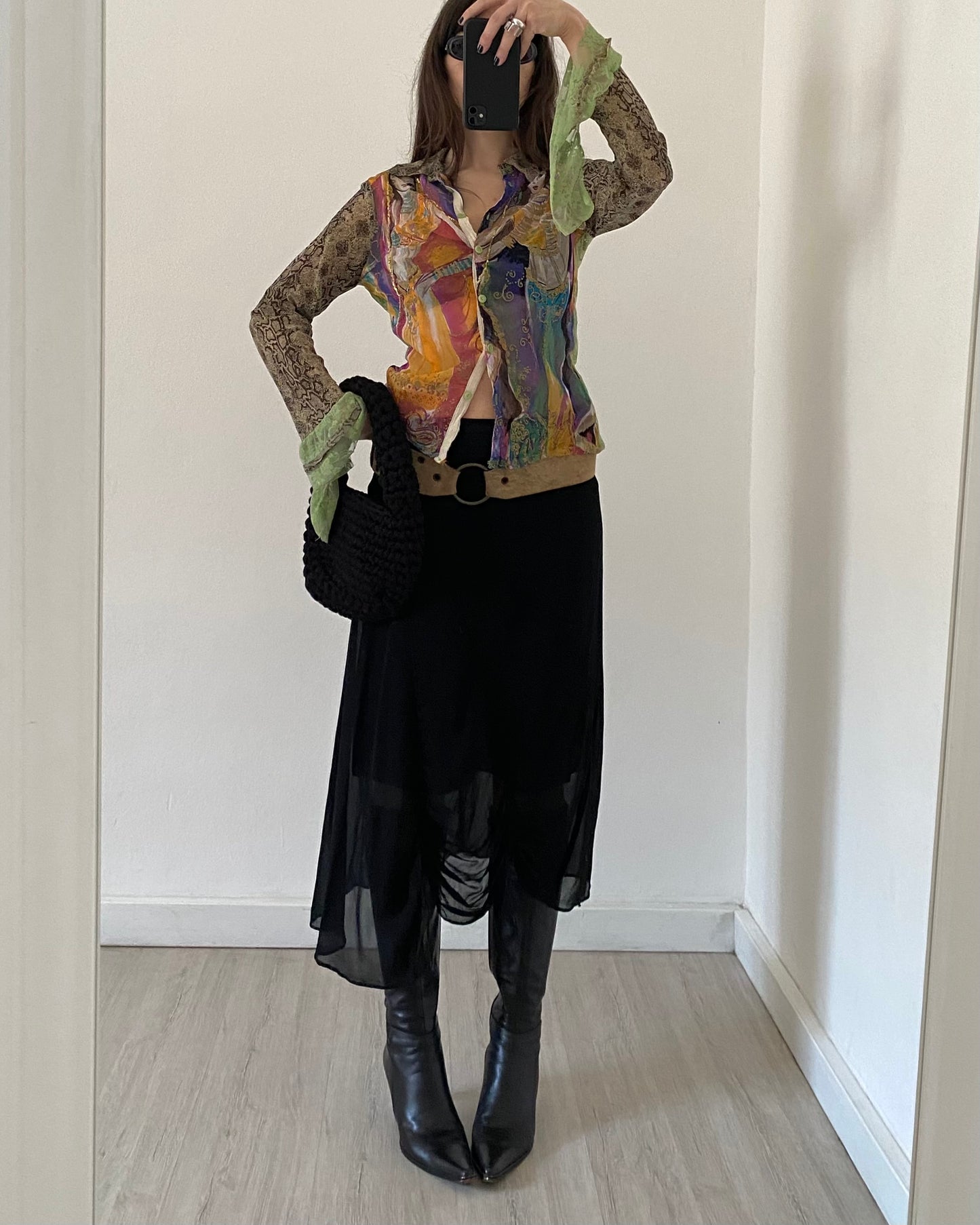 00s patchwork micro tulle top