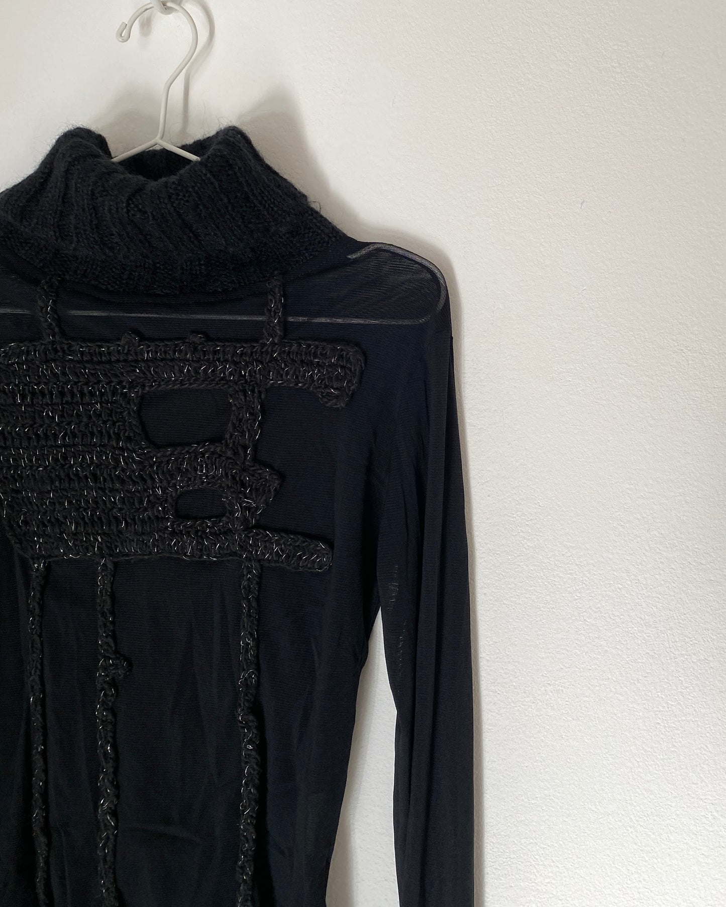 Sheer patchwork turleneck top