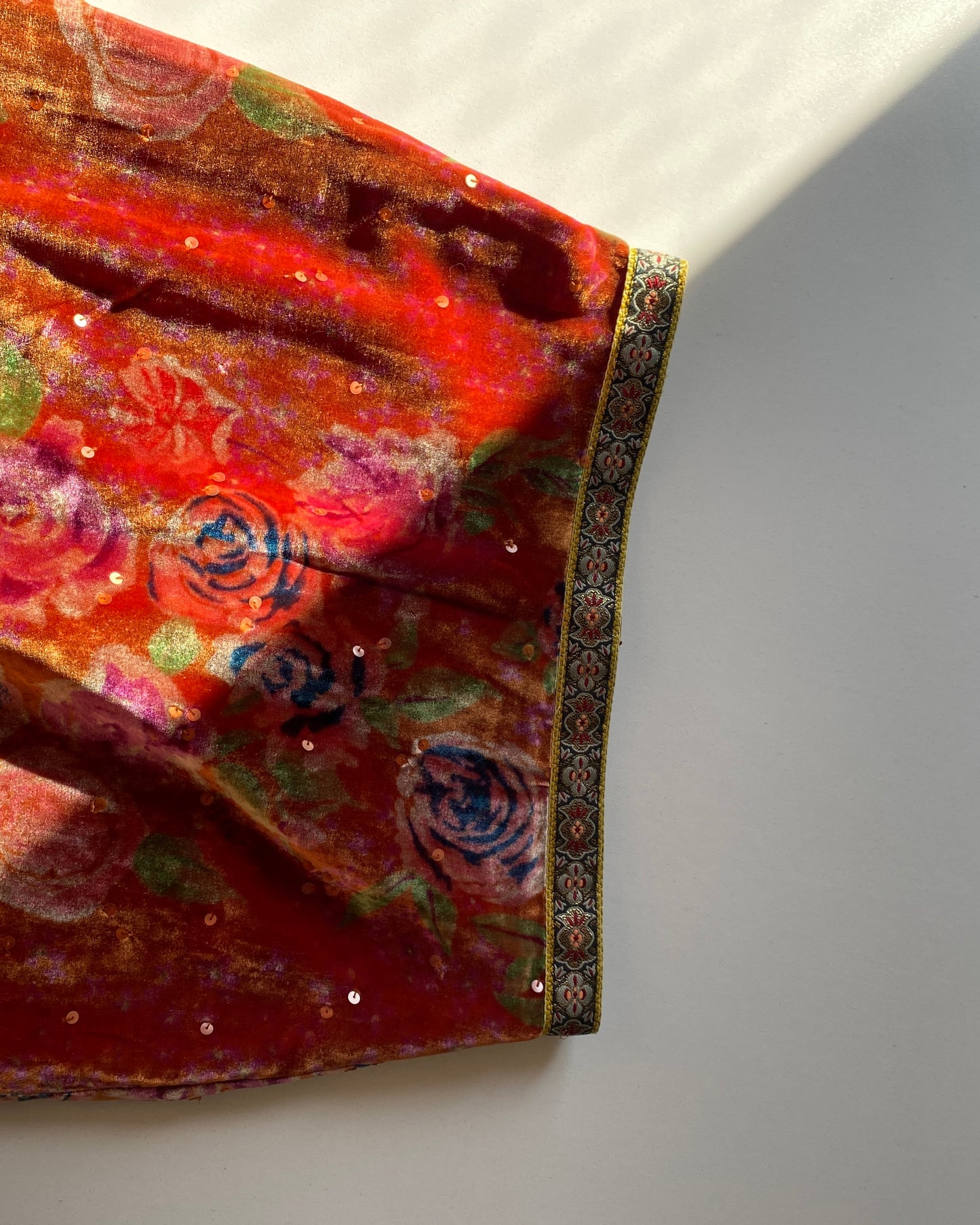 Embellished silk and velvet midi skirt