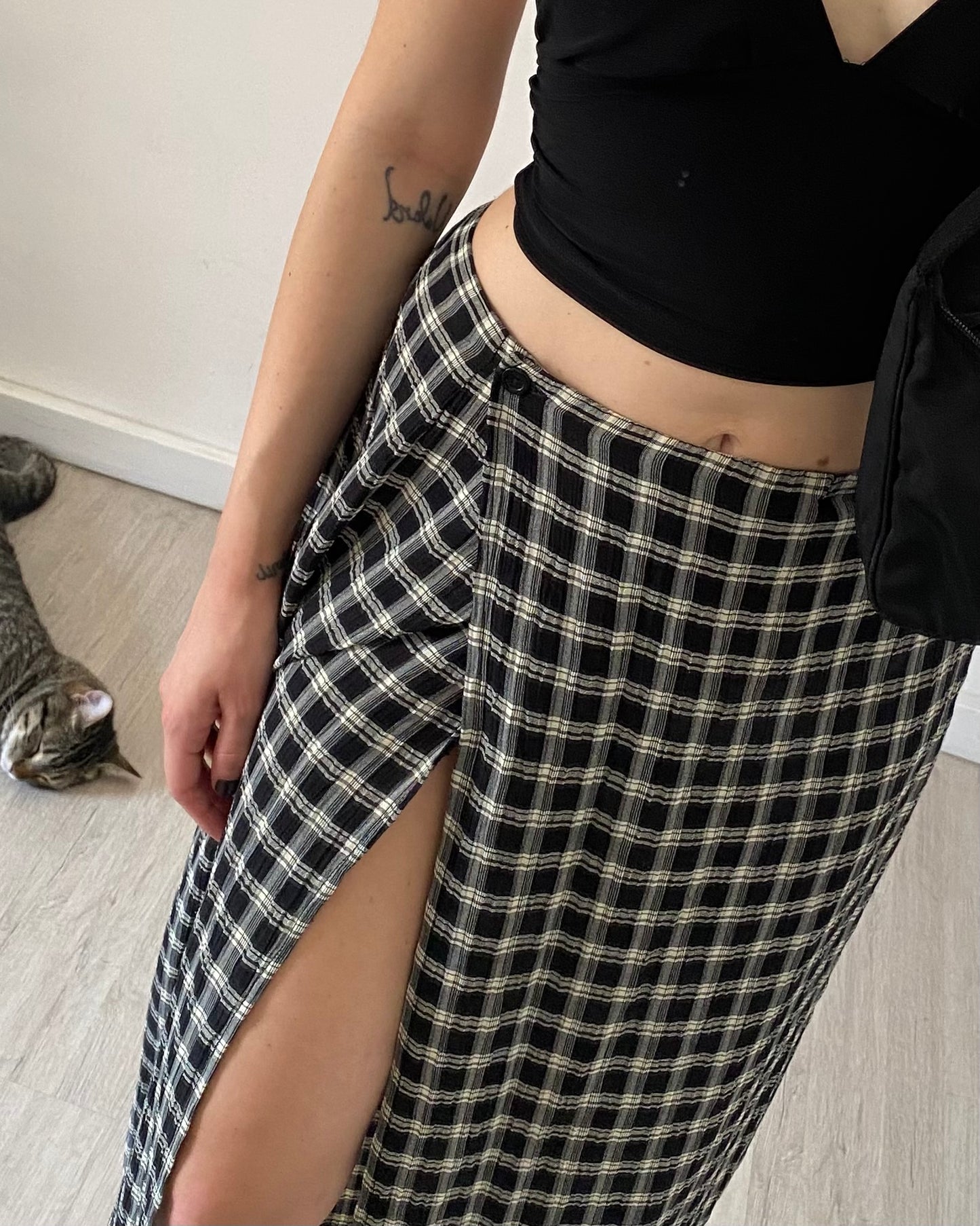 Check wrap skirt