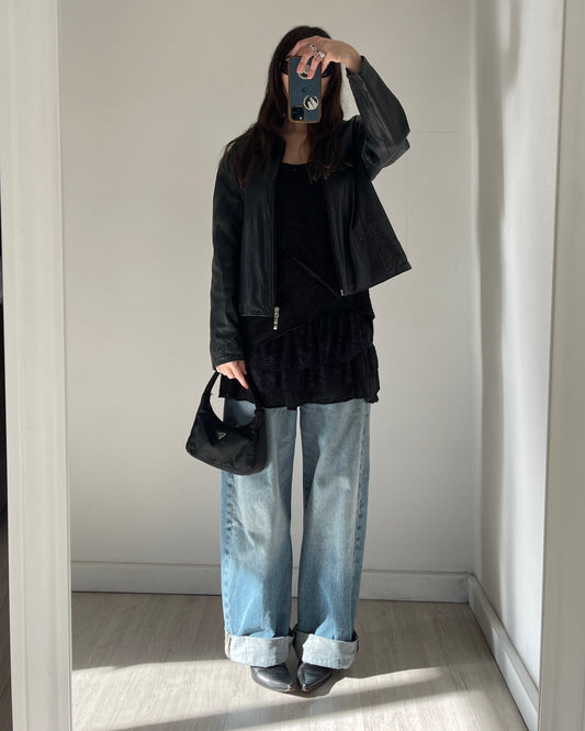 Long knit top with lace volants