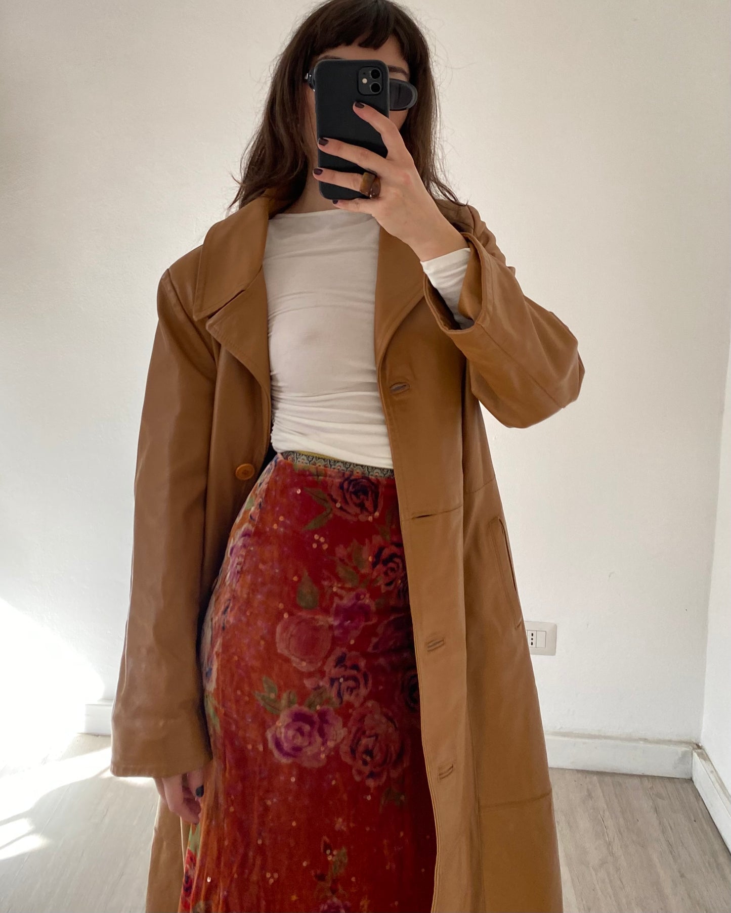 Embellished silk and velvet midi skirt