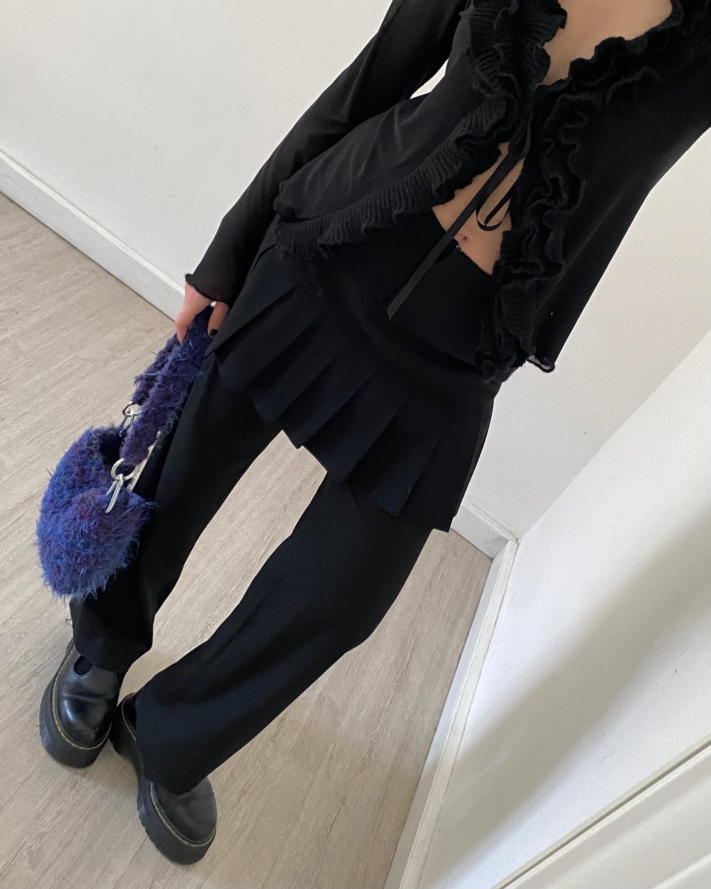 Micro mesh sheer top with frill neckline