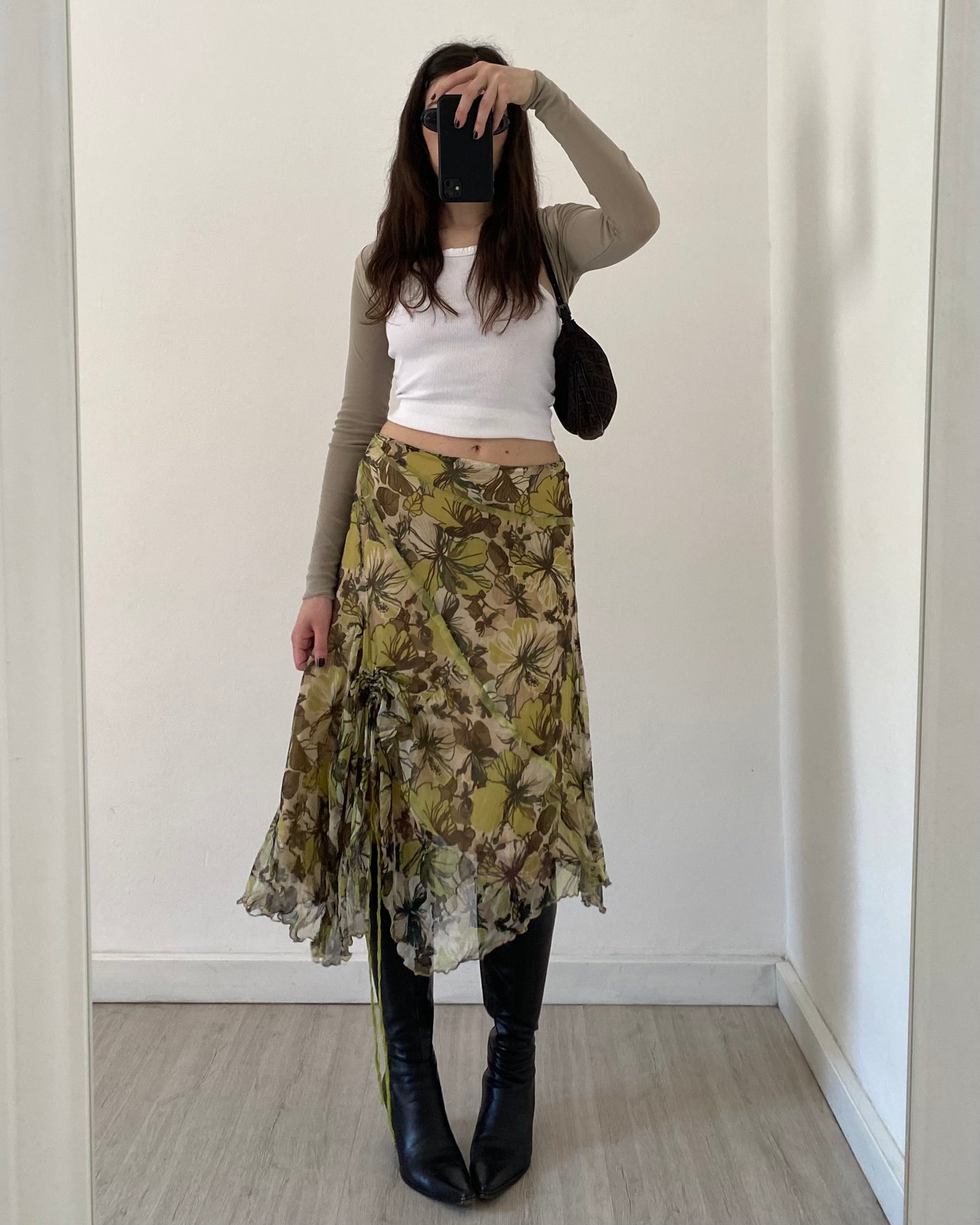 Silk asymmetric midi skirt