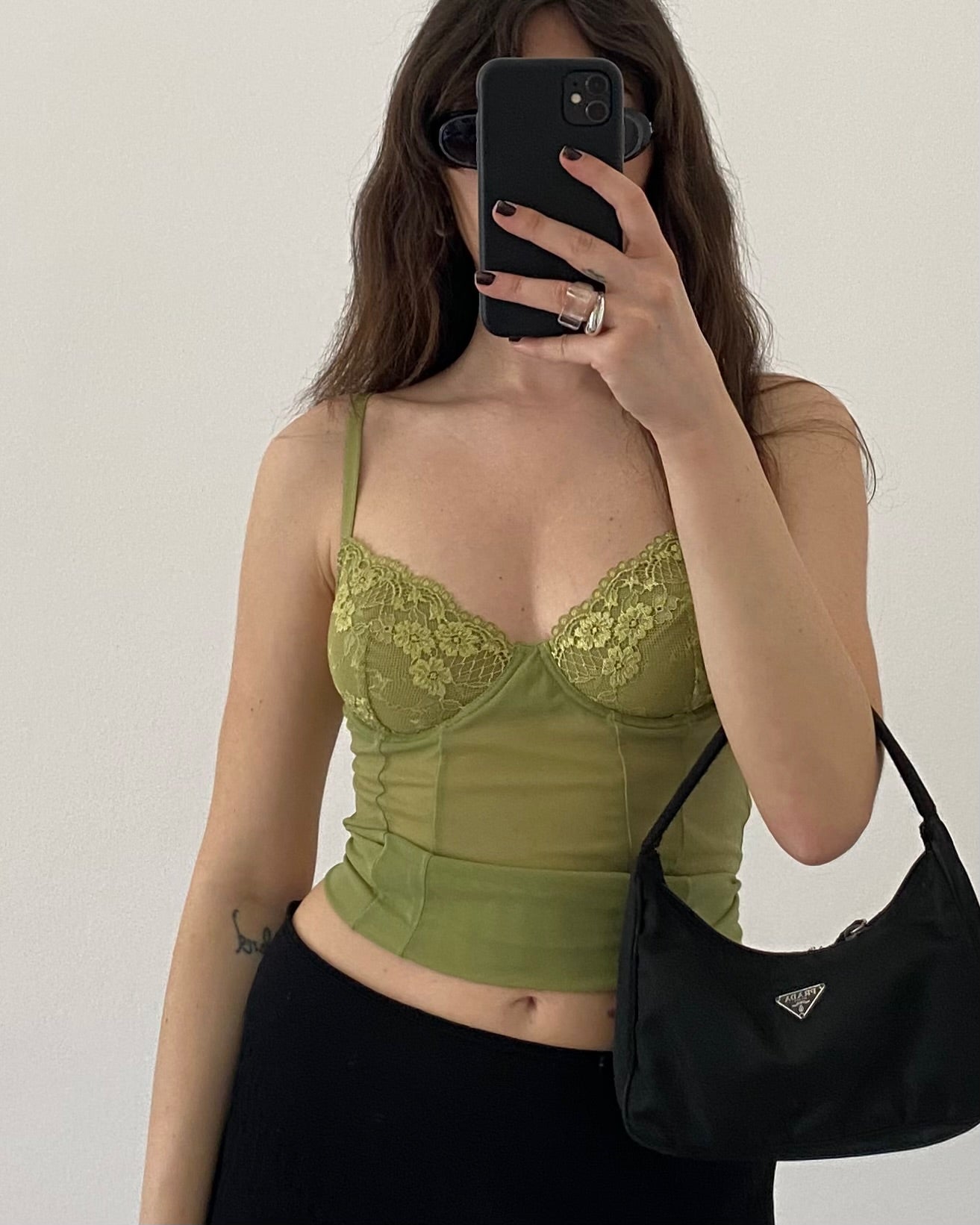 00s green micro tulle corset top