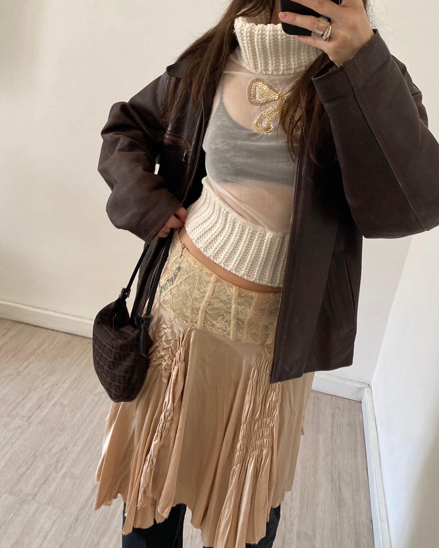 Sheer micro mesh turtleneck top