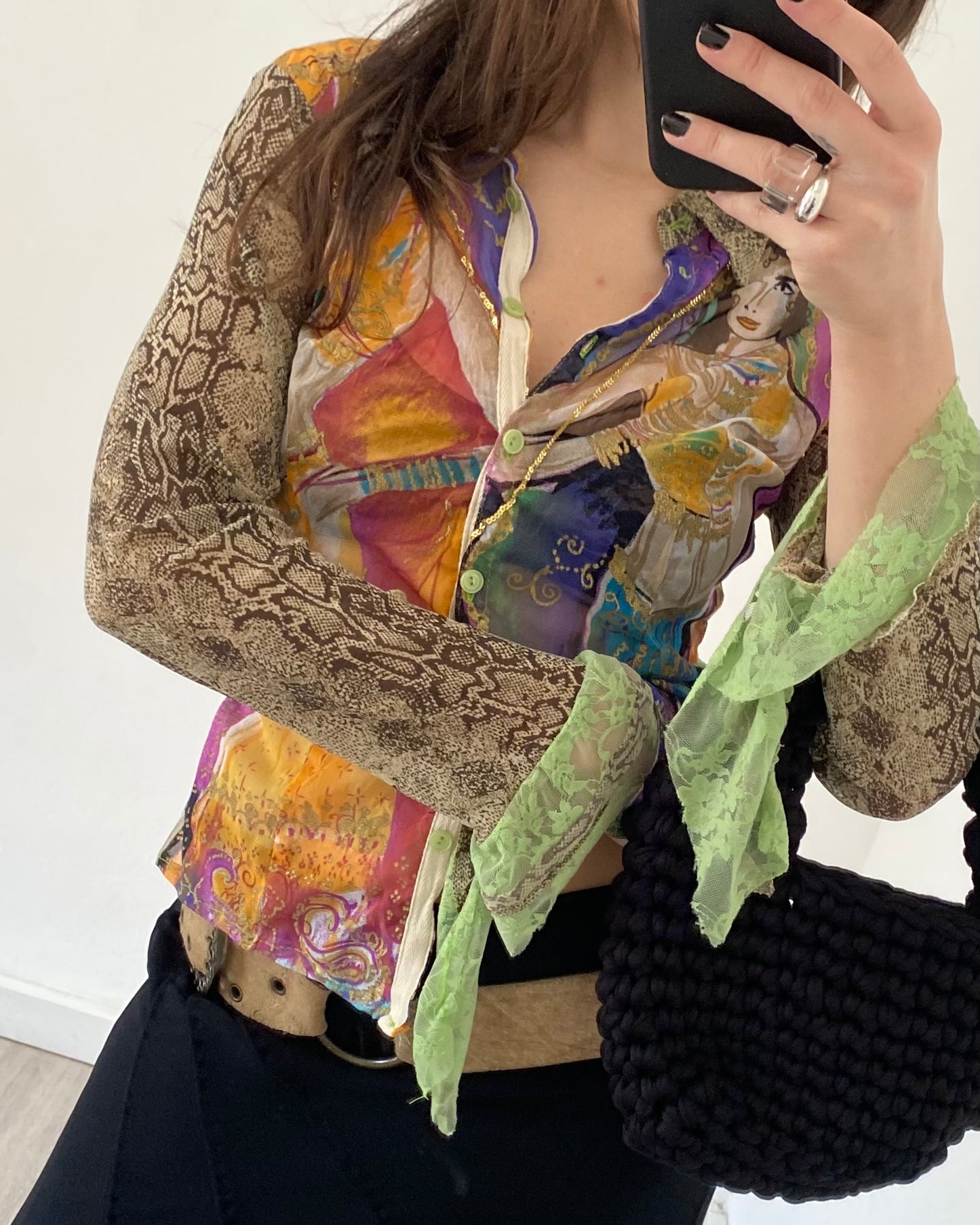 00s patchwork micro tulle top