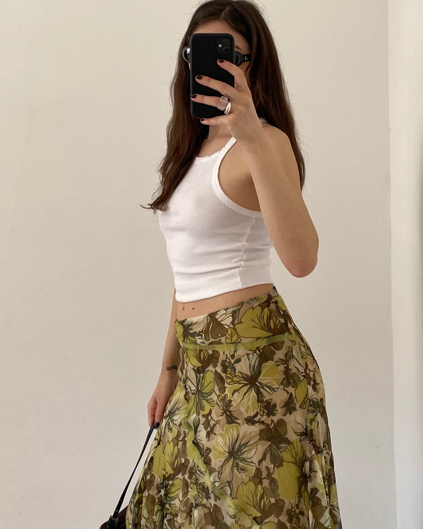 Silk asymmetric midi skirt