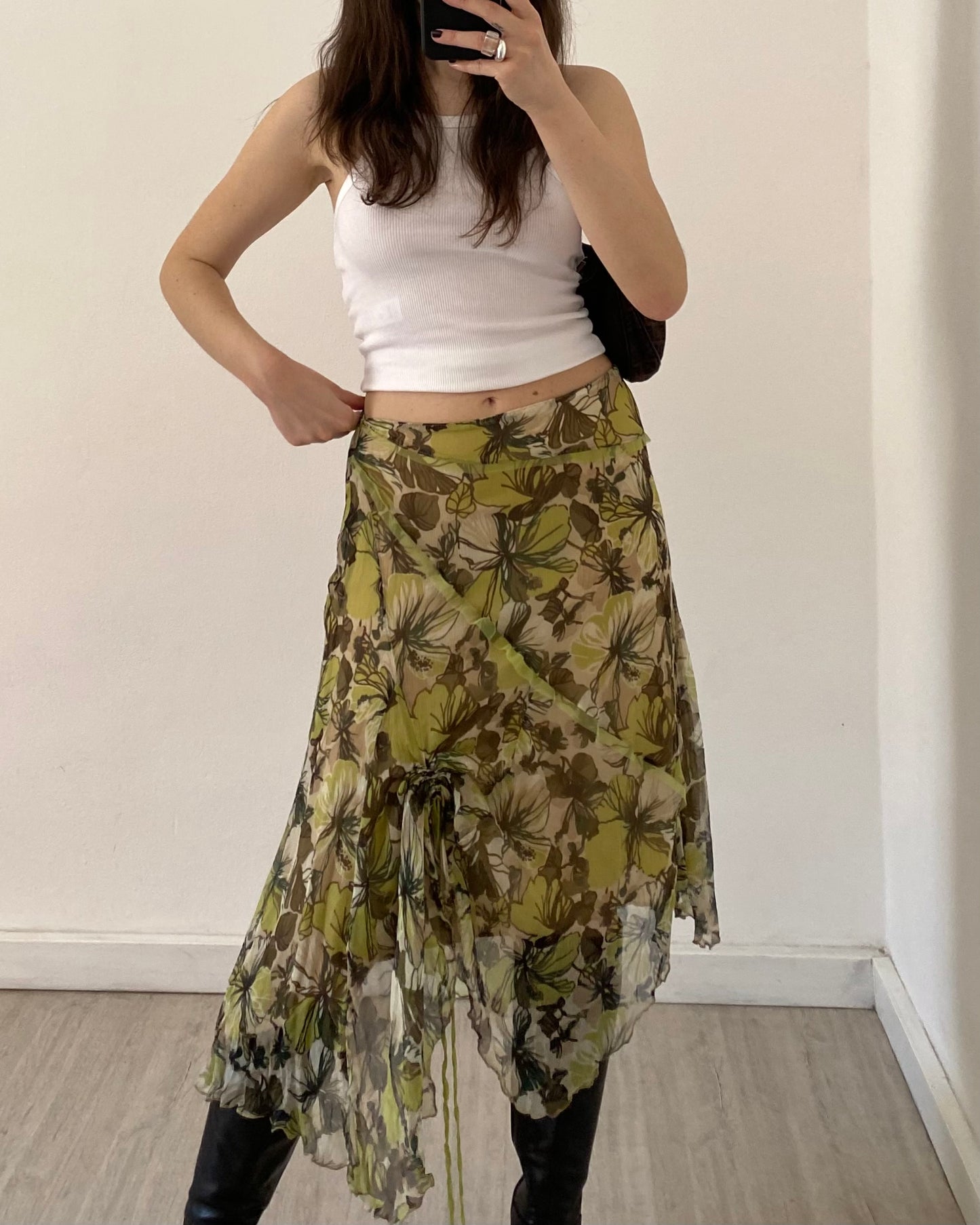Silk asymmetric midi skirt