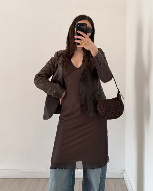Brown micro mesh dress