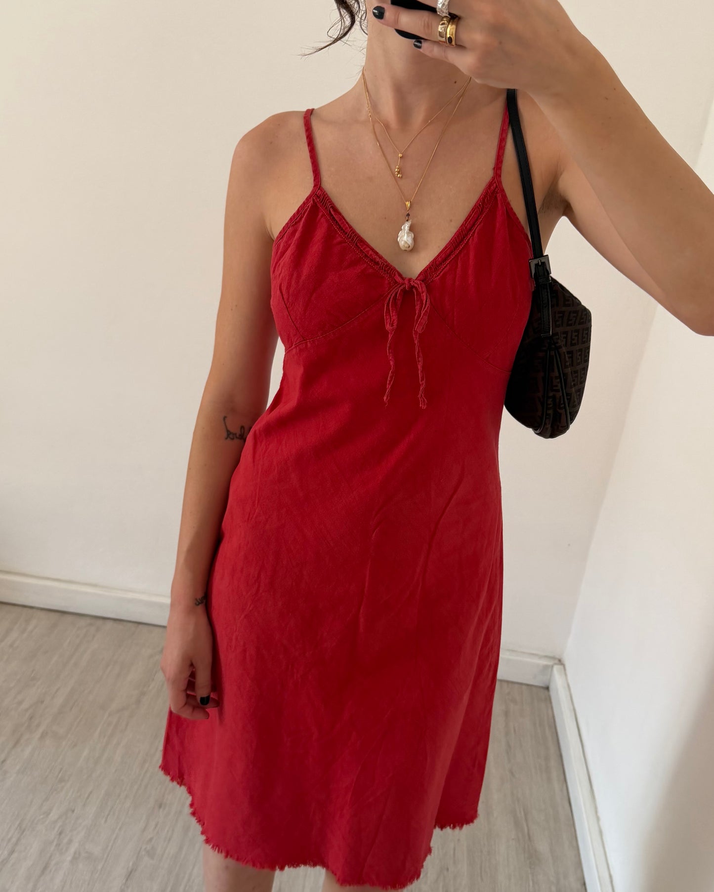 Linen red mini dress