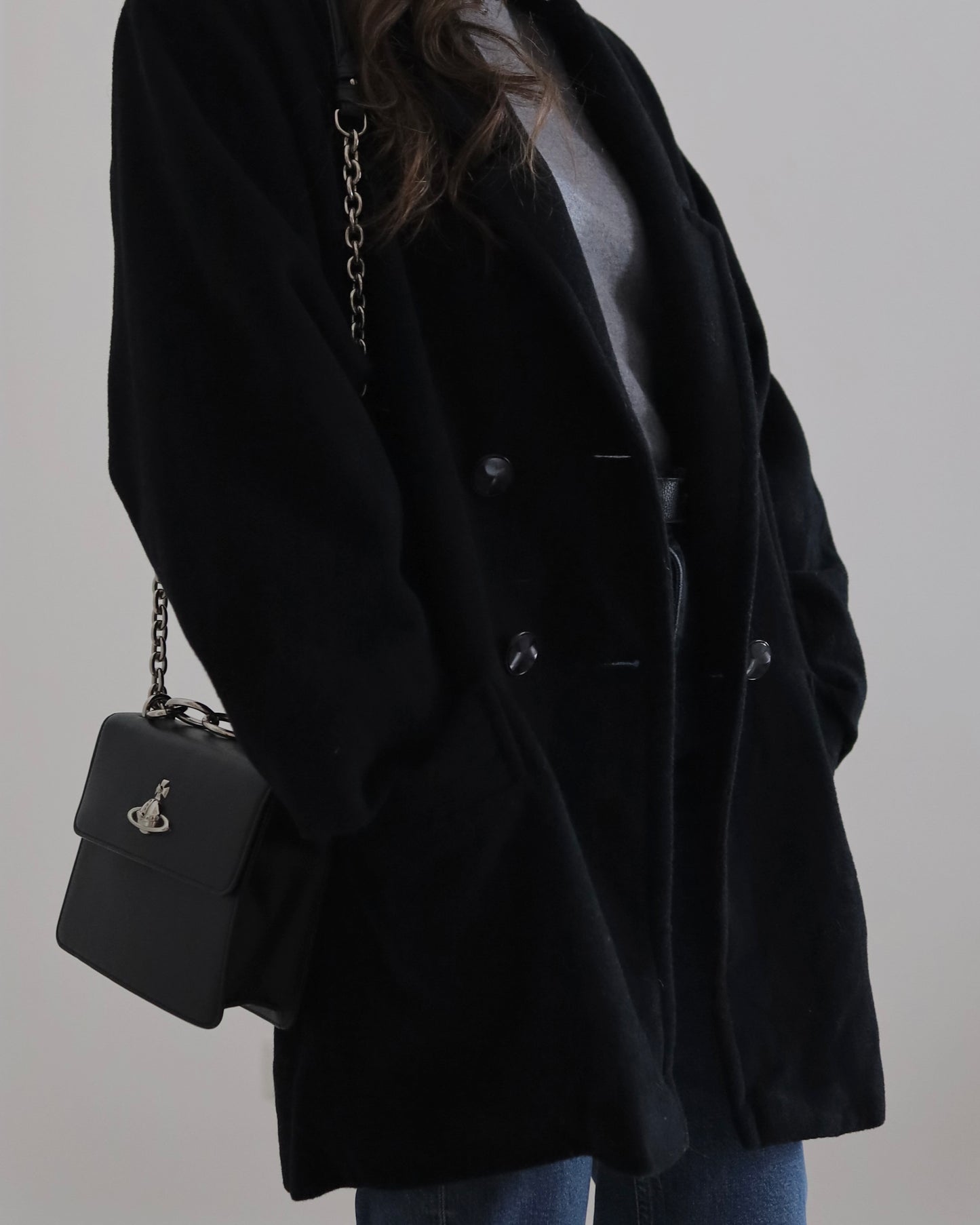 Black double breasted wool coatl