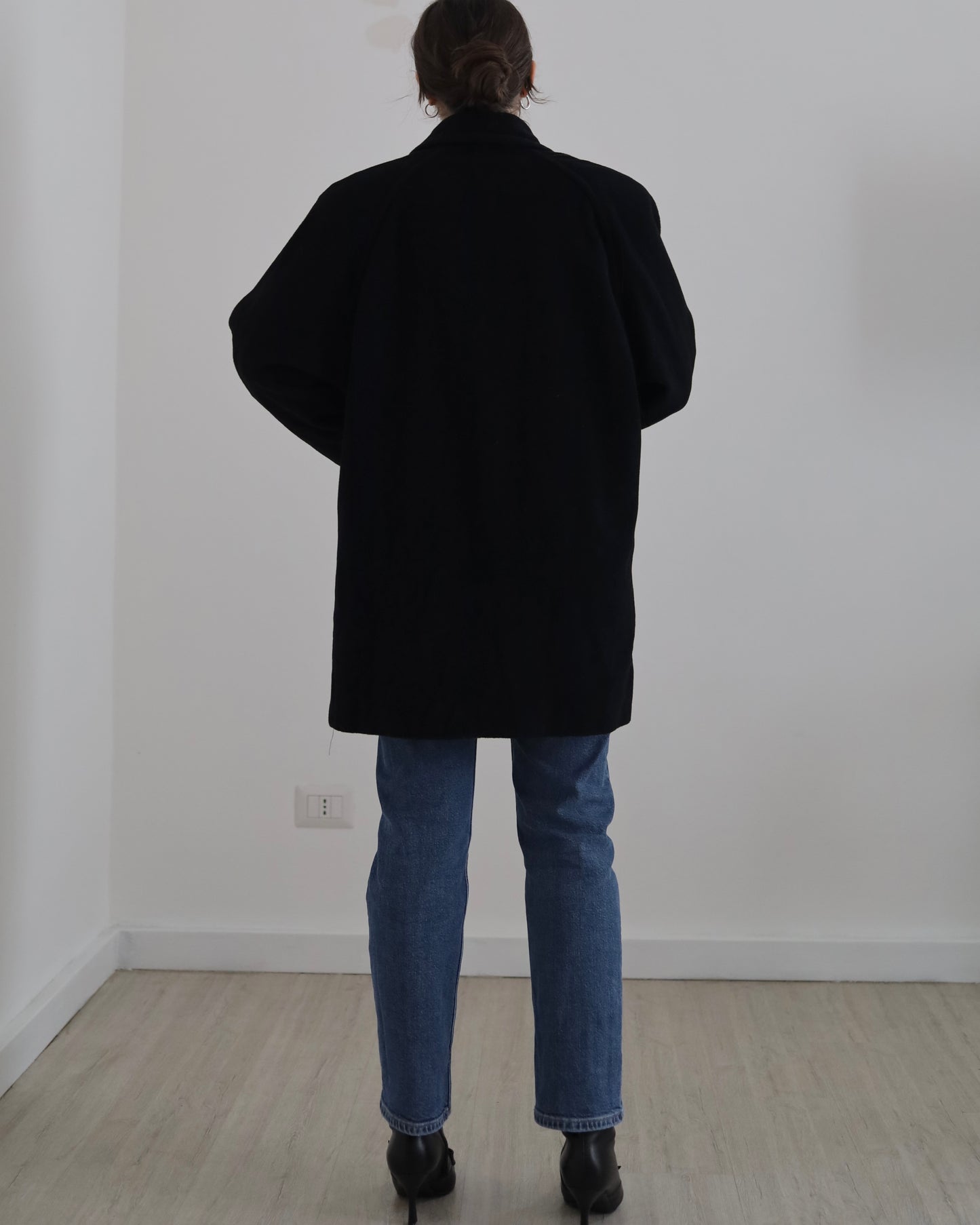 Black double breasted wool coatl