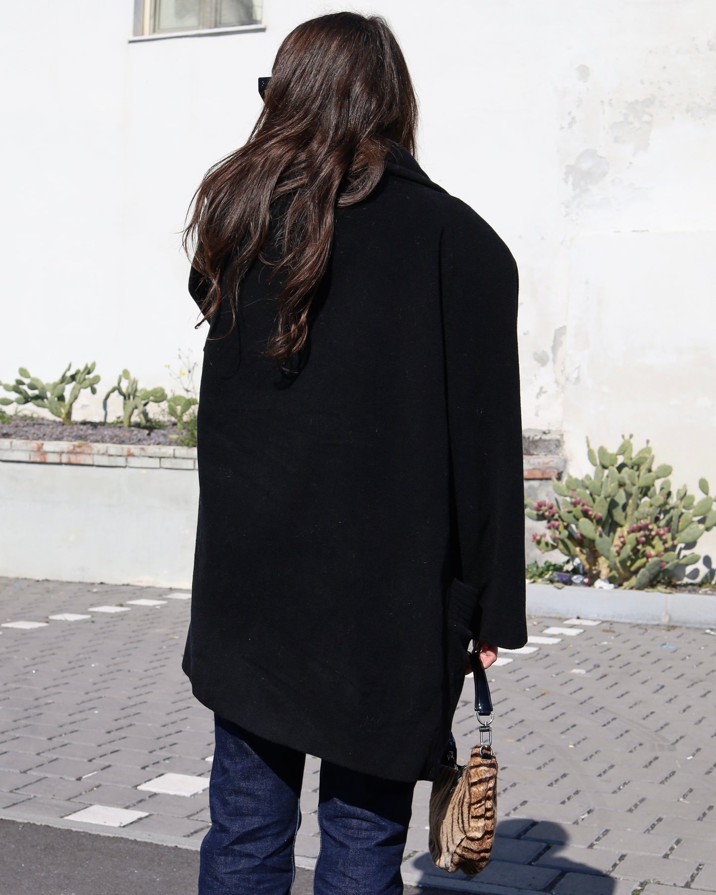 Black double breasted wool coatl