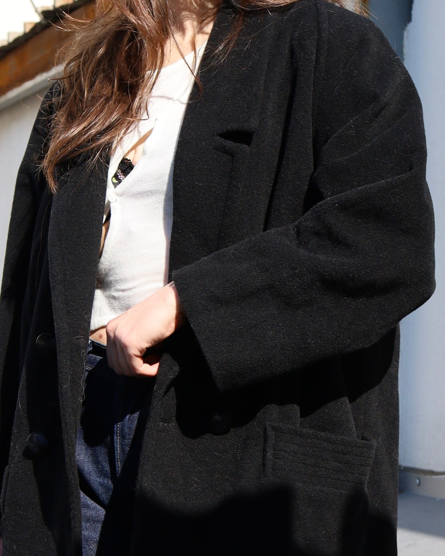 Black double breasted wool coatl