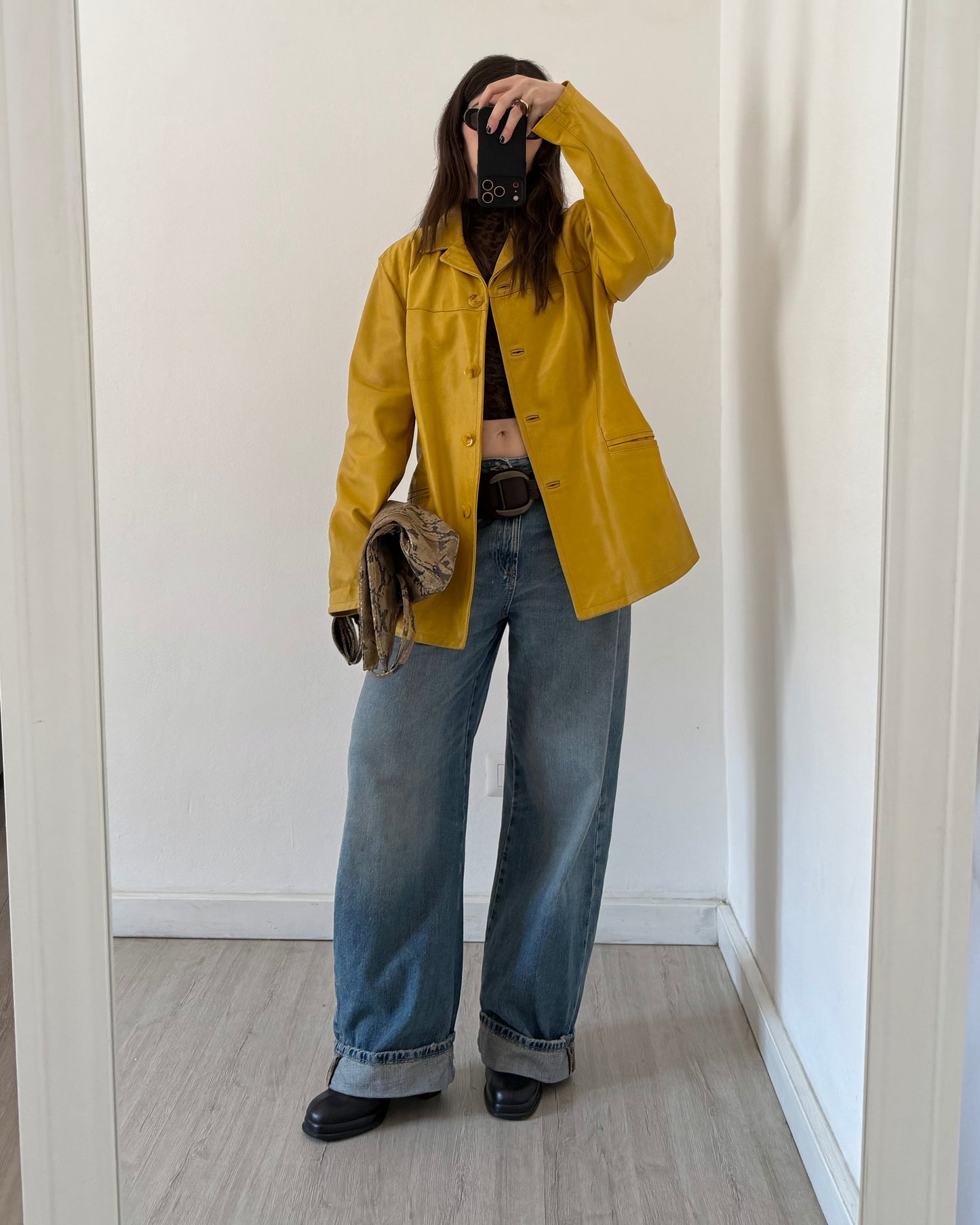 Mustard yellow leather jacket