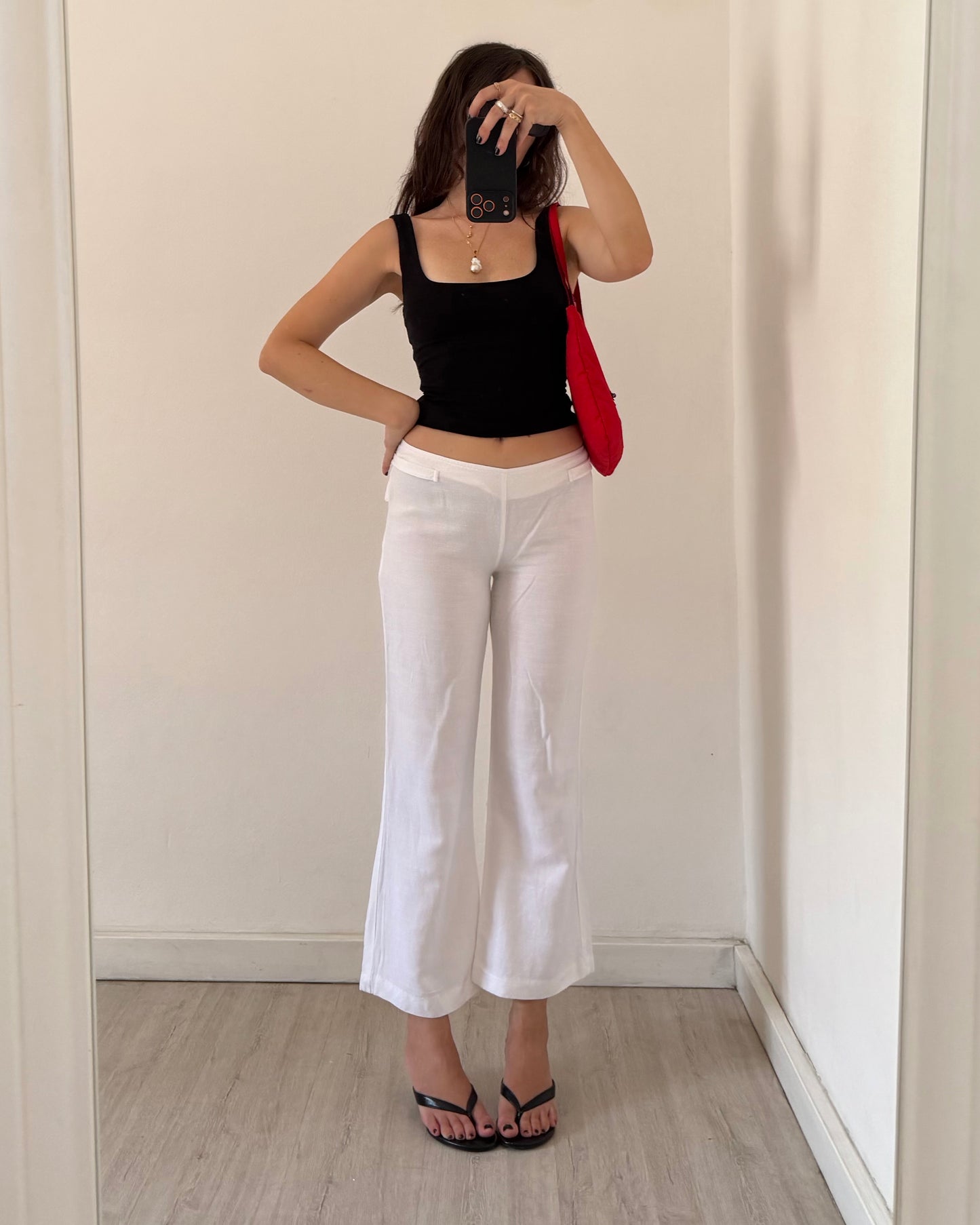 White linen cropped trousers