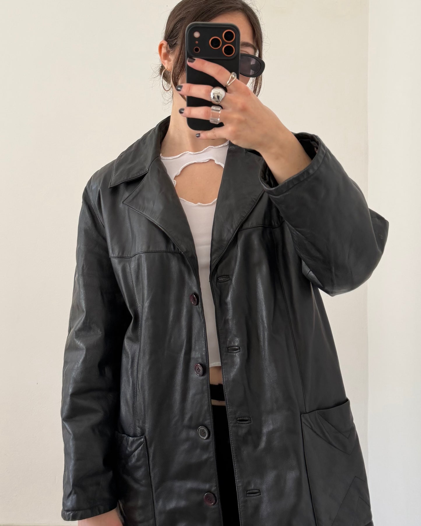 Belted leather jacket