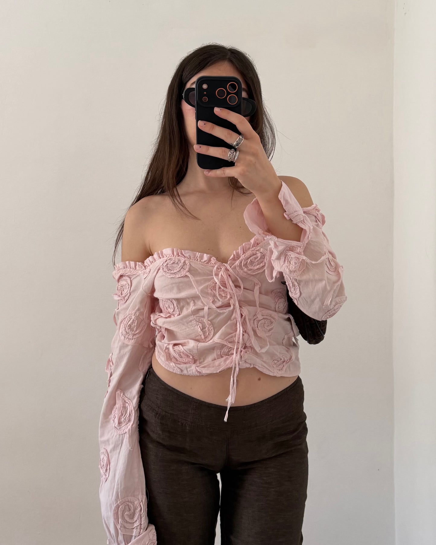 Embroidered baby pink shirt