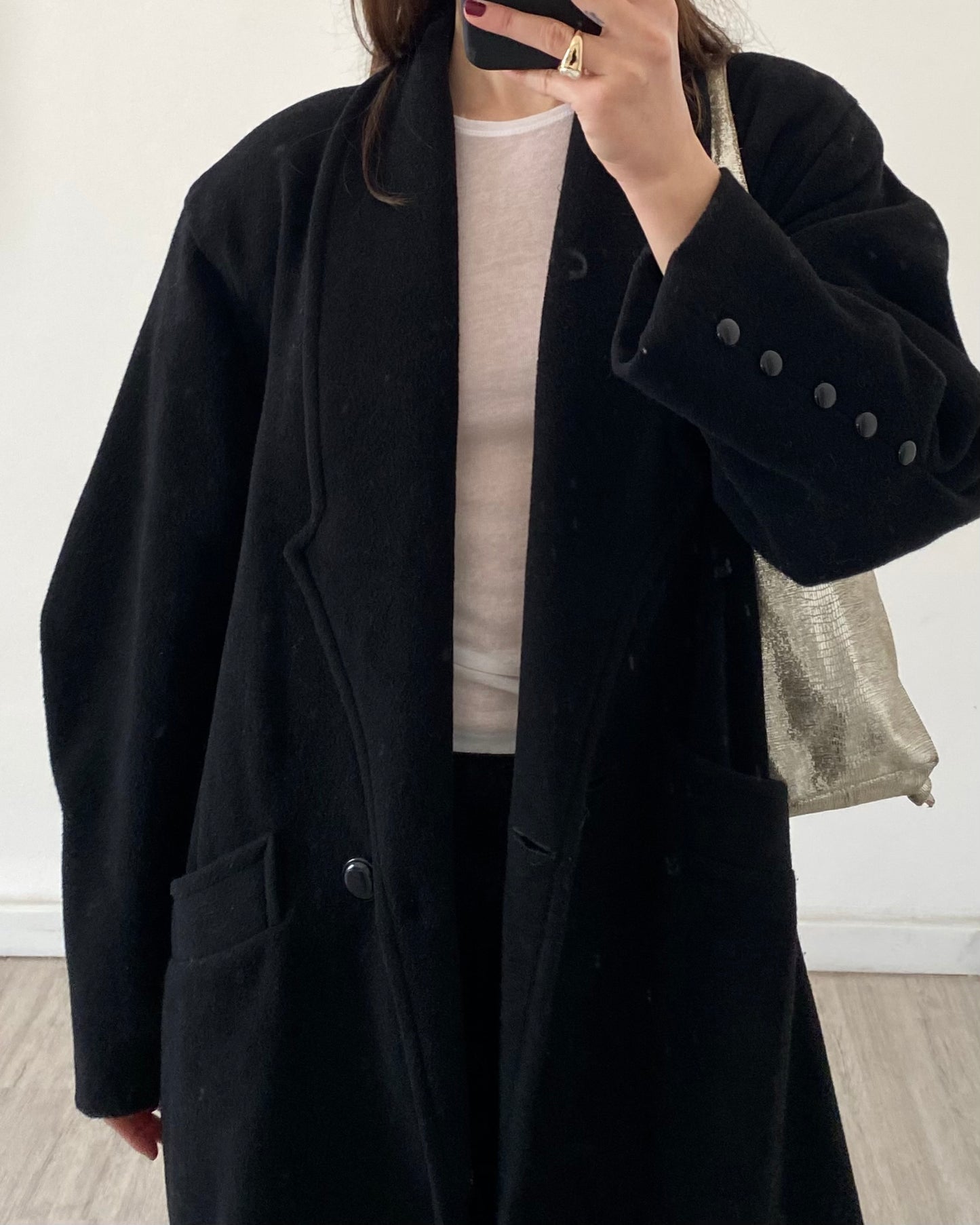 Wool double-breasted long coat