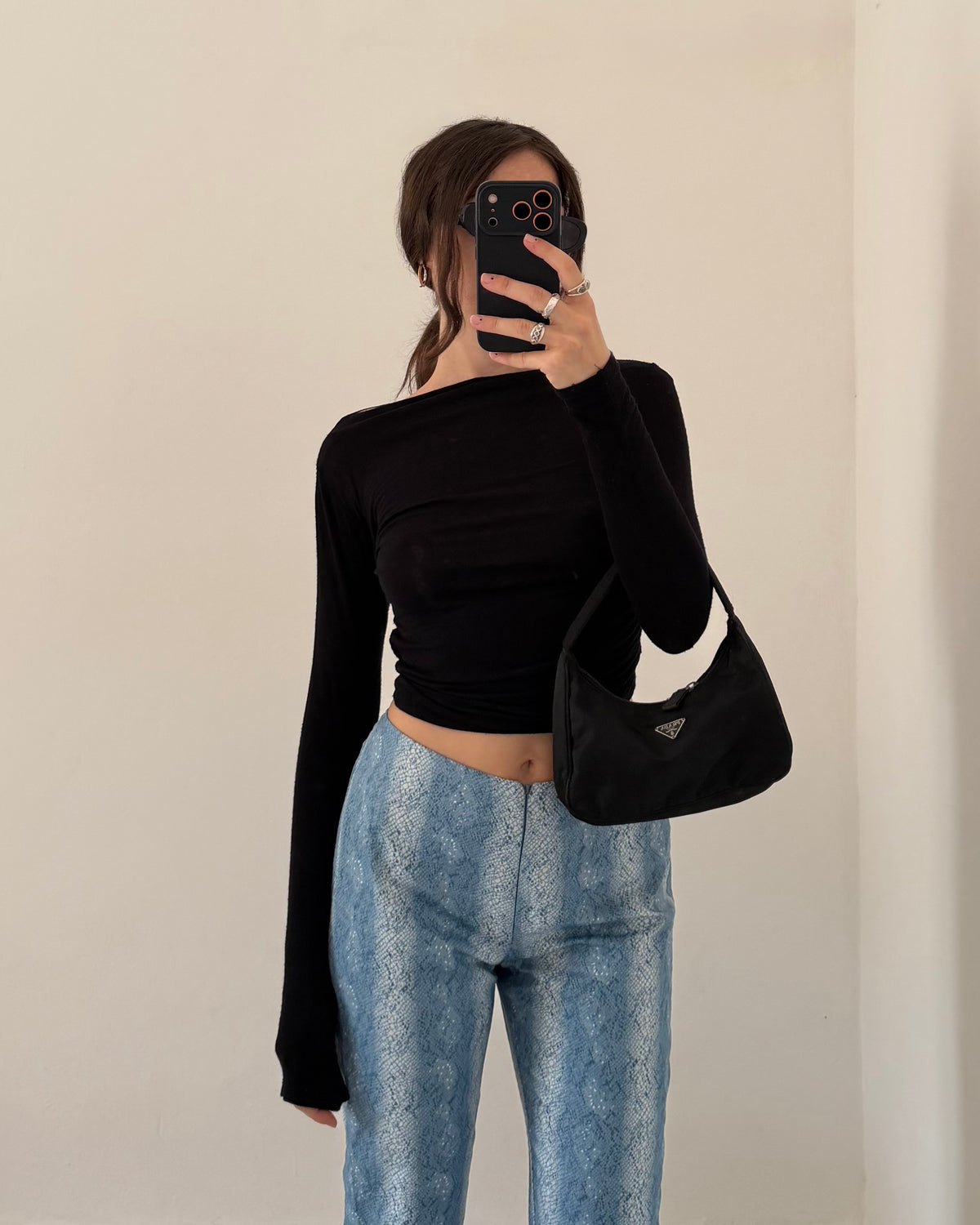 Y2k blue snakeskin flares