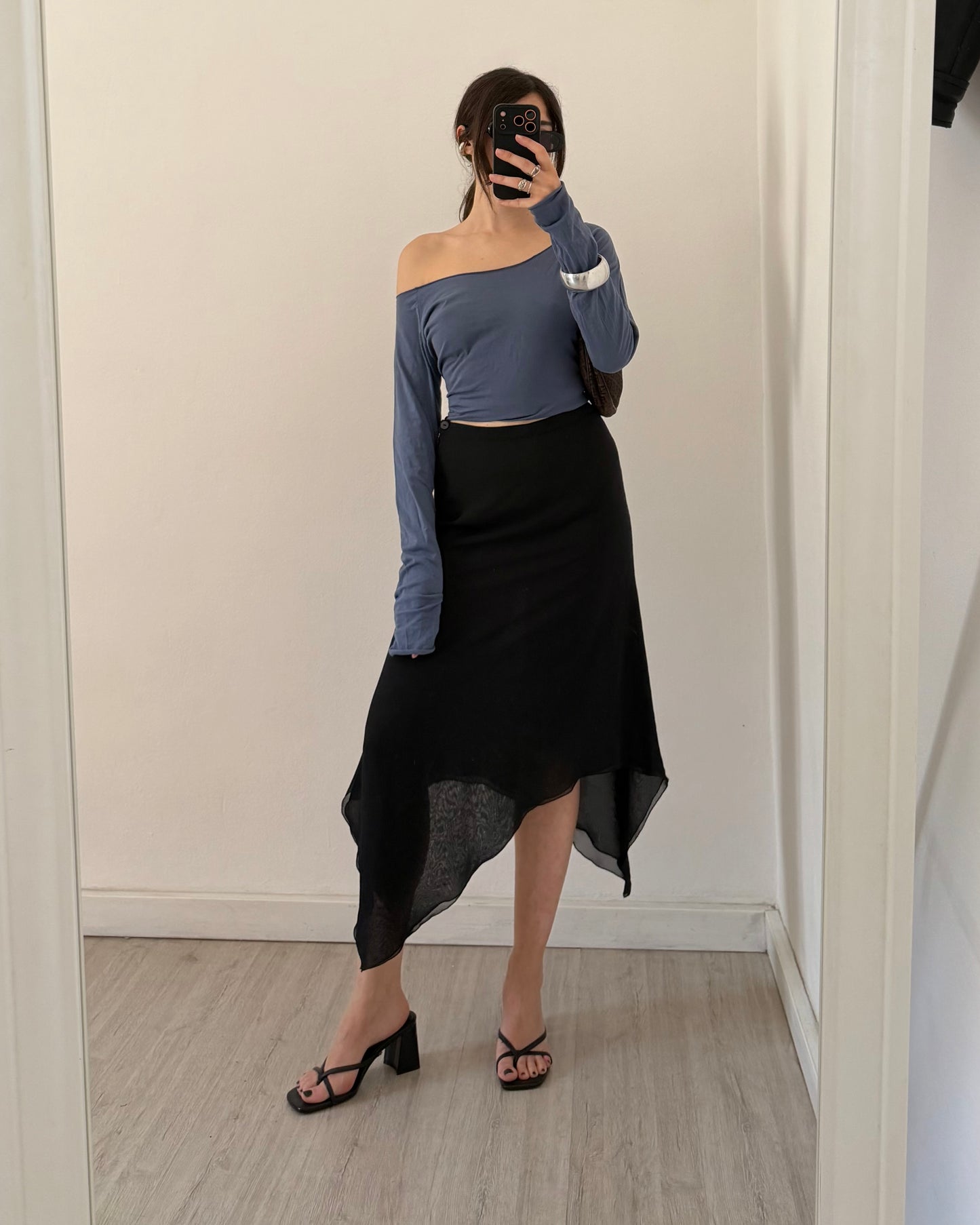 Asymmetric midi skirt