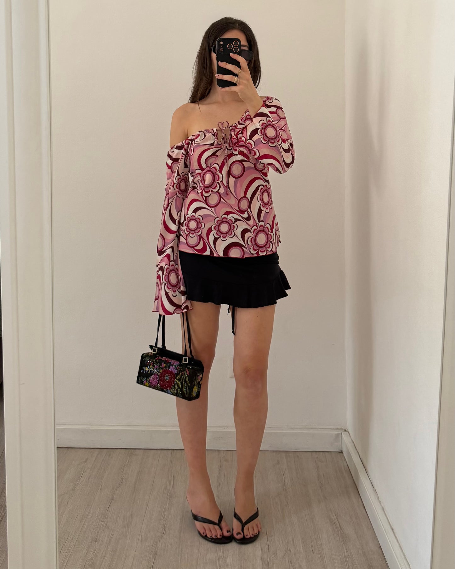 y2k flower print long sleeves top